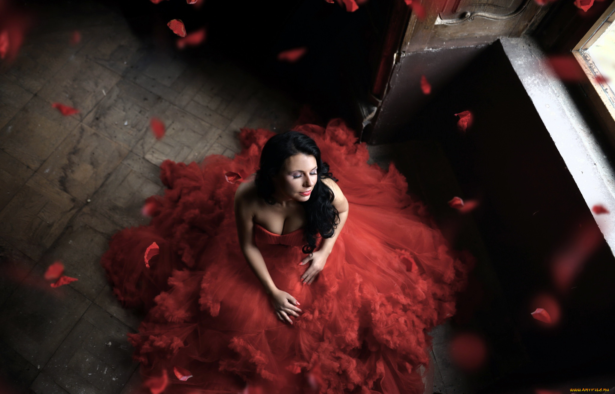 девушки, -unsort, , брюнетки, темноволосые, девушка, настроение, лепестки