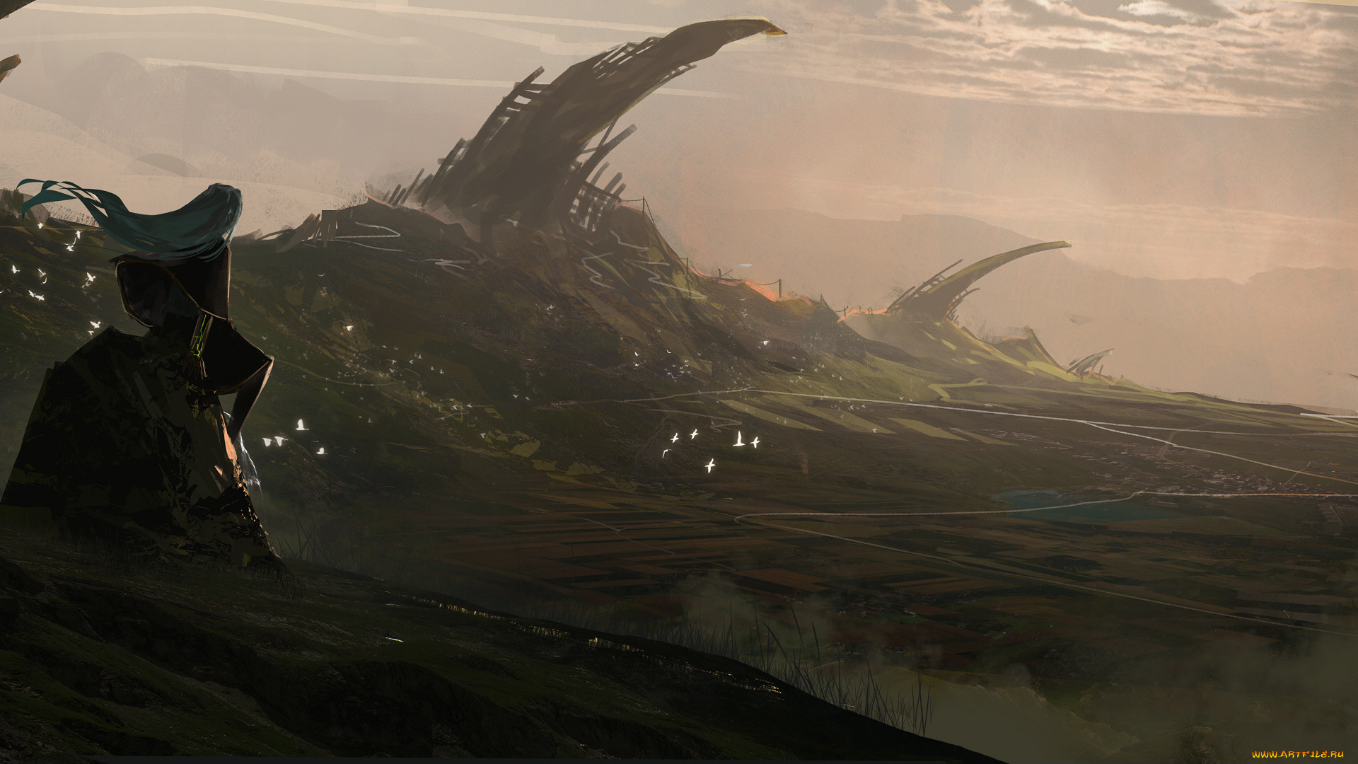 аниме, пейзажи, , природа, девушка