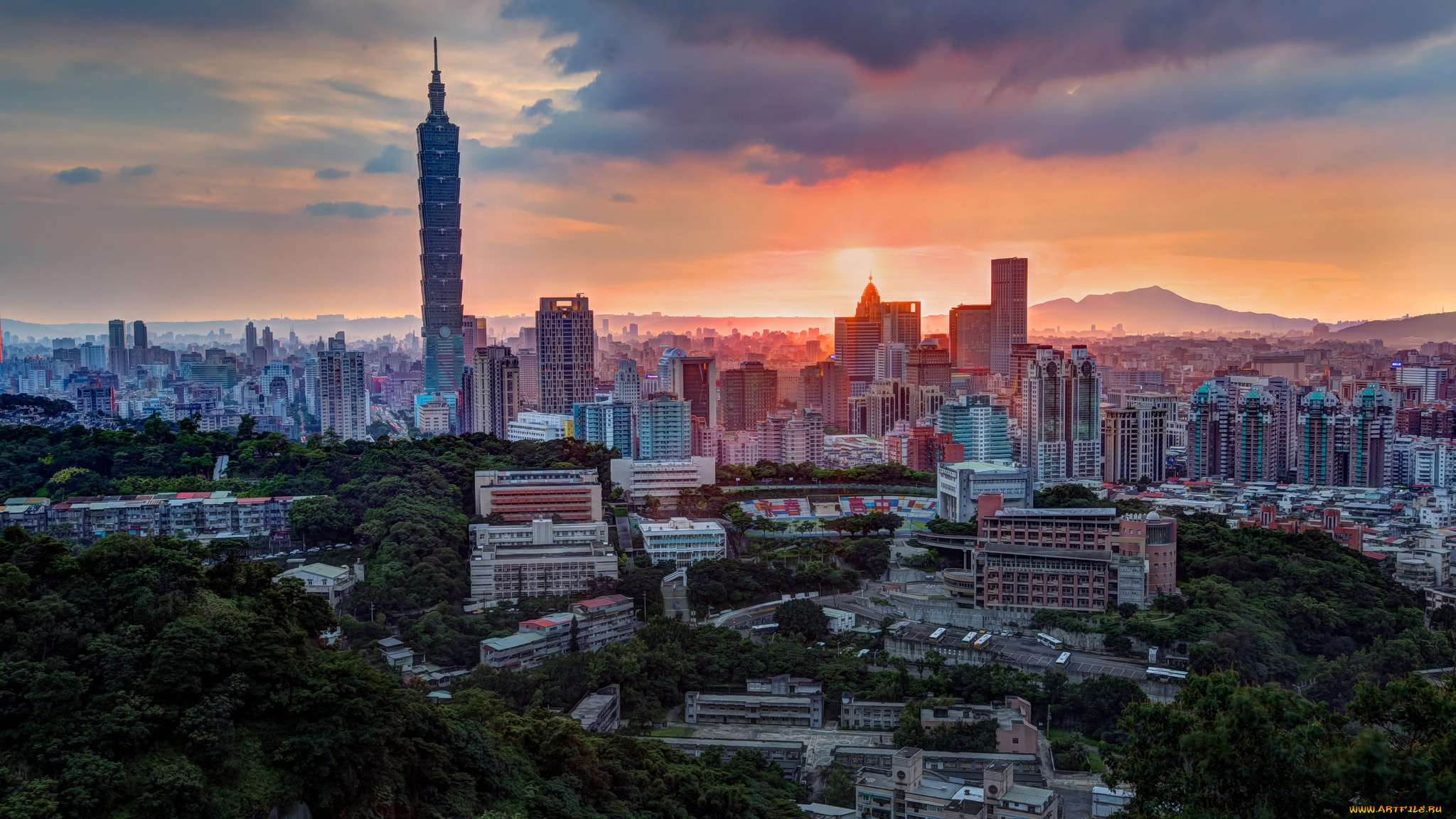 города, тайбэй, , тайвань, , китай, горизонт, тайбэй, мегаполис, улицы, дымка, панорама, вечер, небоскребы, даль, дома, высота, башня, здания, вид, растительность, холмы, розовый, город, горы, закат, свет, деревья