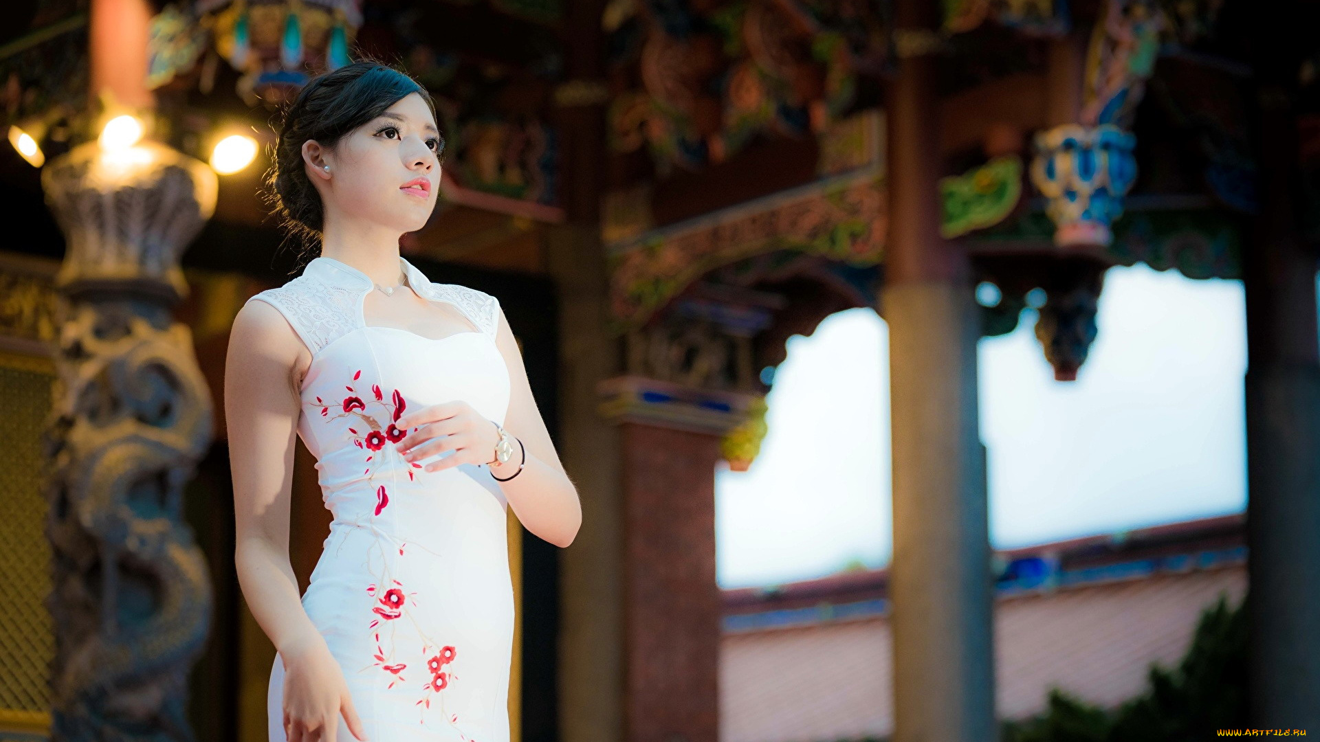 девушки, -, азиатки, платье, браслет