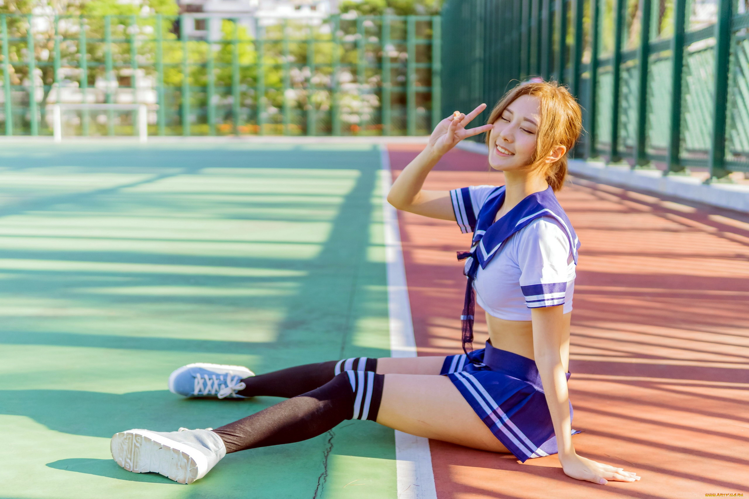 девушки, -, азиатки, жест