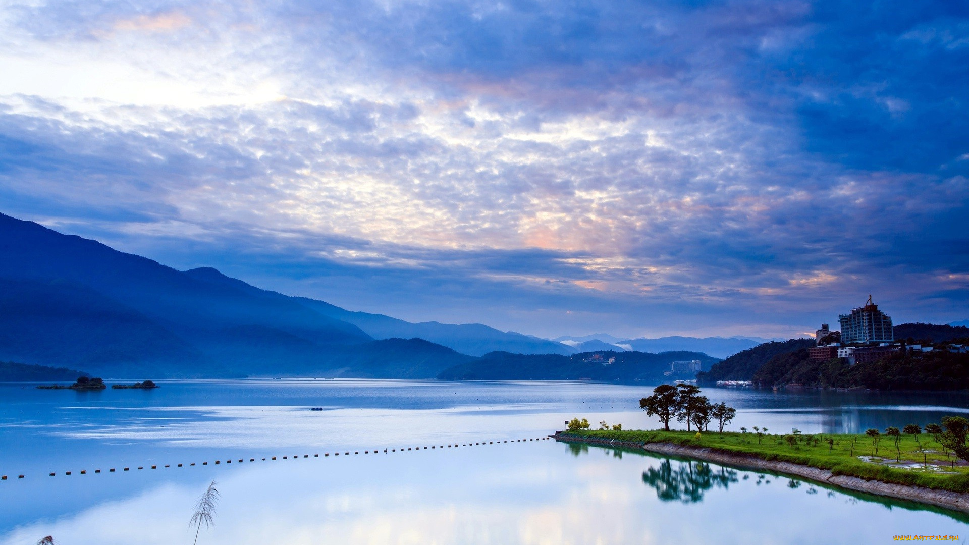 китай, , тайвань, , кнр, , наньтоу, города, -, пейзажи, горы, озеро, небо, облака, здания