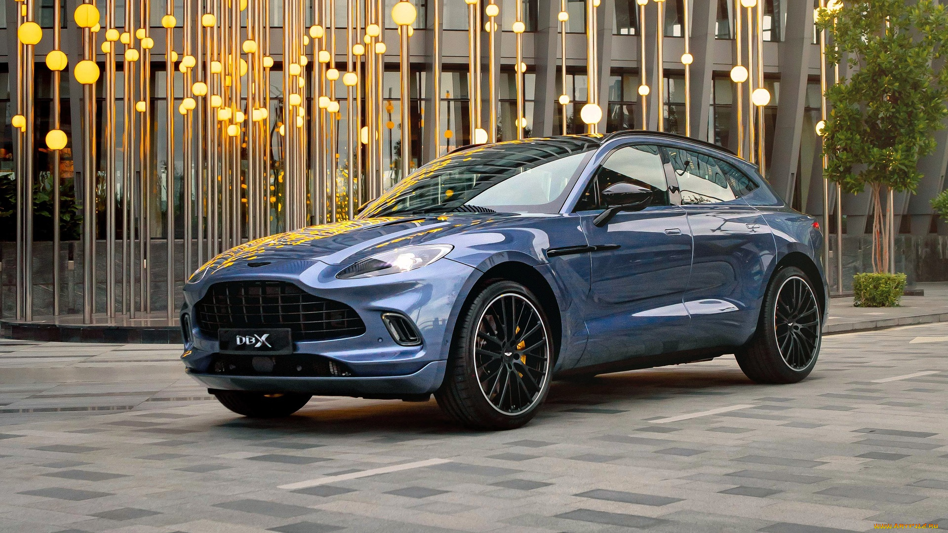 aston, martin, dbx, автомобили, aston, martin, синий, здание, фонари