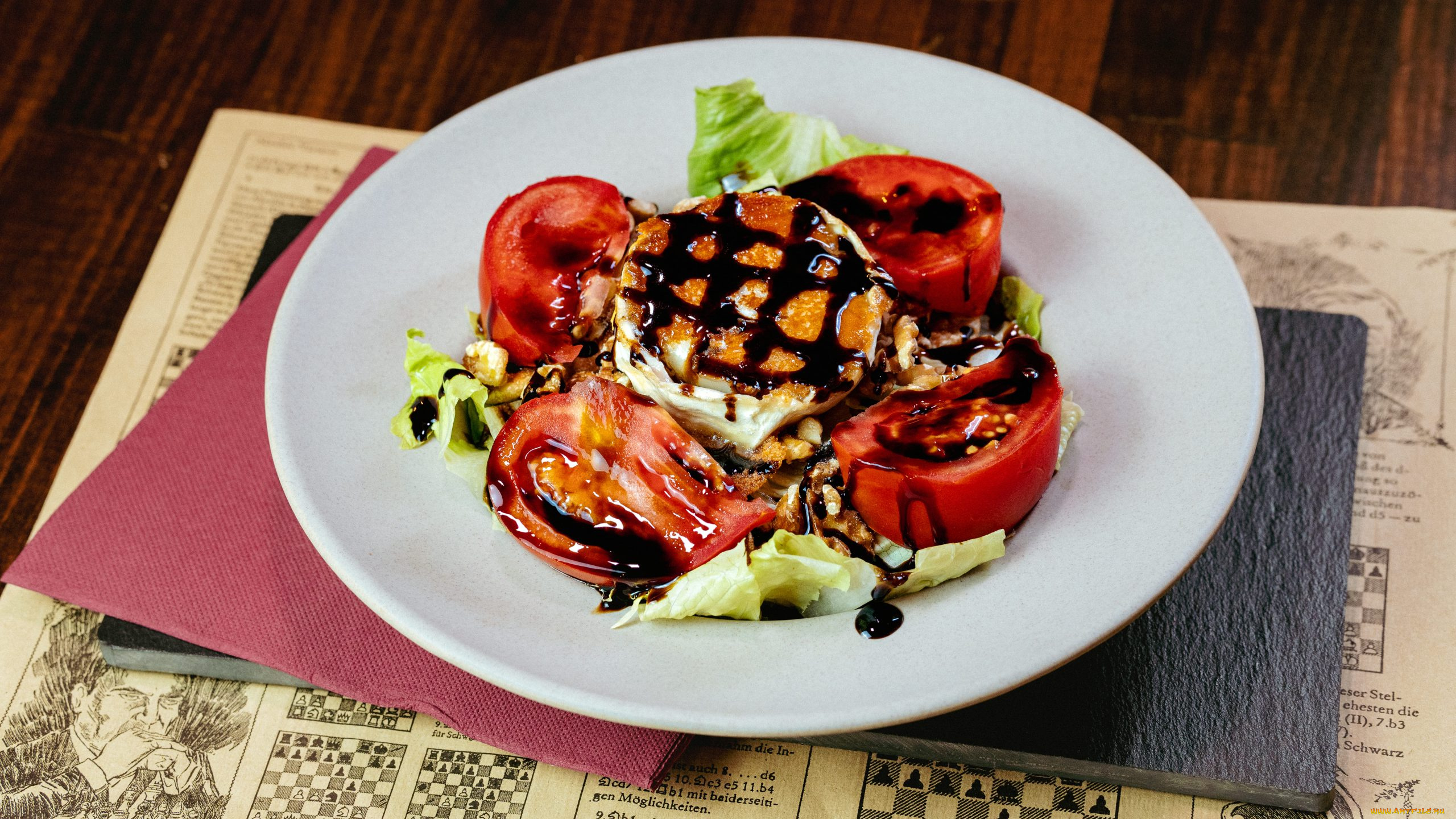 еда, салаты, , закуски, салат, помидоры, козий, сыр, соус