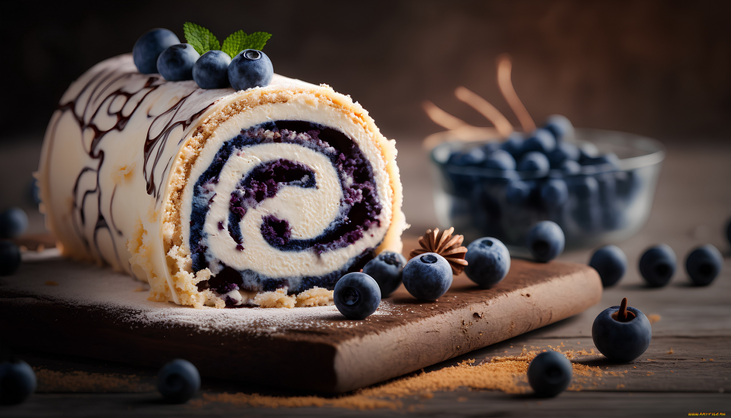 еда, пирожные, , кексы, , печенье, бисквитный, рулет, ягоды, черника