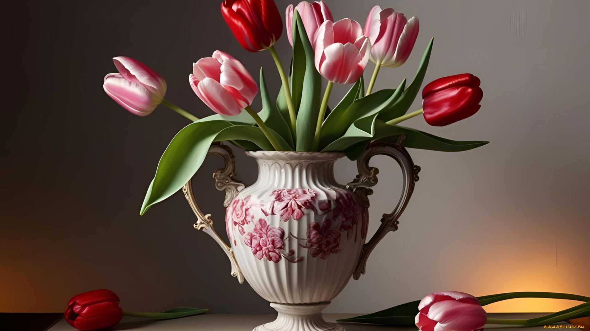 3д, графика, цветы, , flowers, ваза, букет, тюльпаны, бутоны