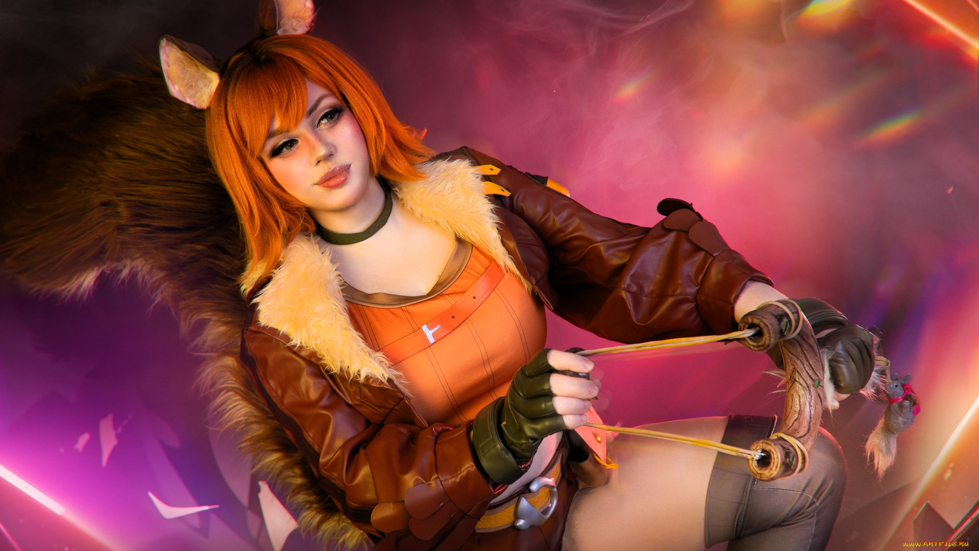 девушки, алиса, арефьева, образ, косплей, наряд, костюм, ушки, хвост, белка, куртка, рогатка