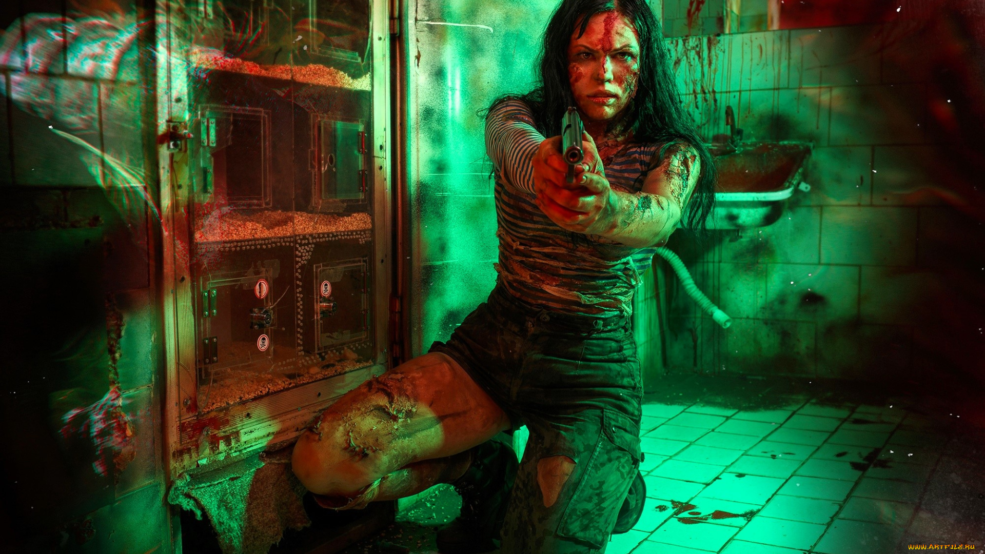 девушки, алиса, арефьева, образ, косплей, наряд, грязь, кровь, тельняшка, штаны, пистолет, подвал