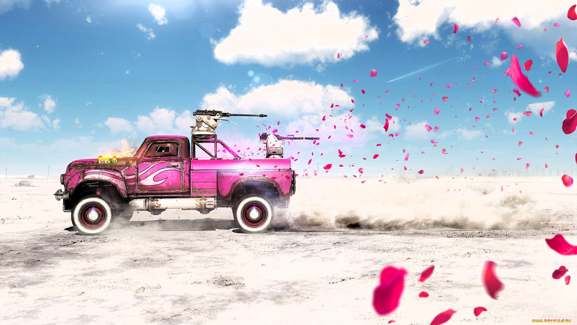 видео, игры, crossout, машина, пушки, облака, лепестки