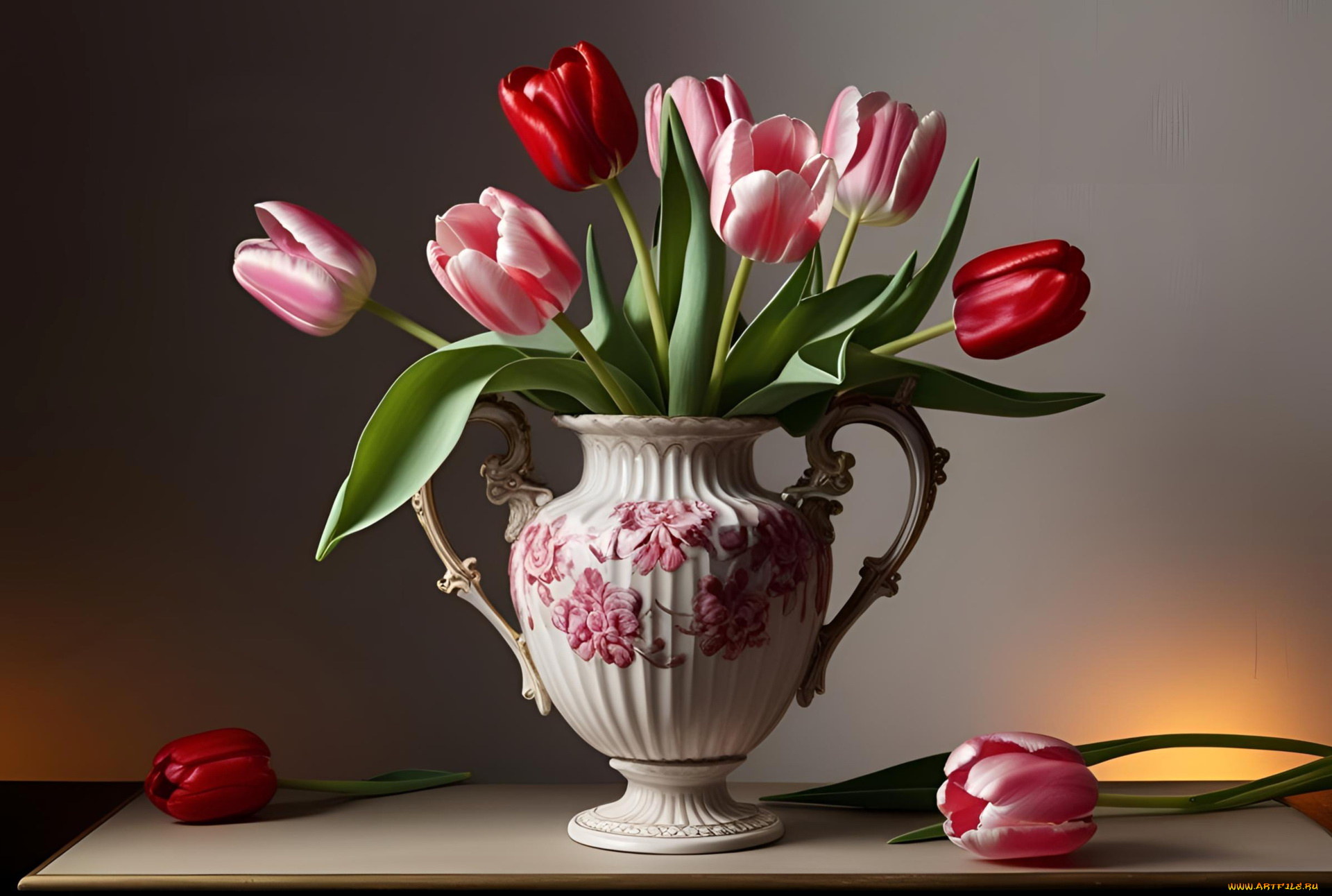 3д, графика, цветы, , flowers, ваза, букет, тюльпаны, бутоны