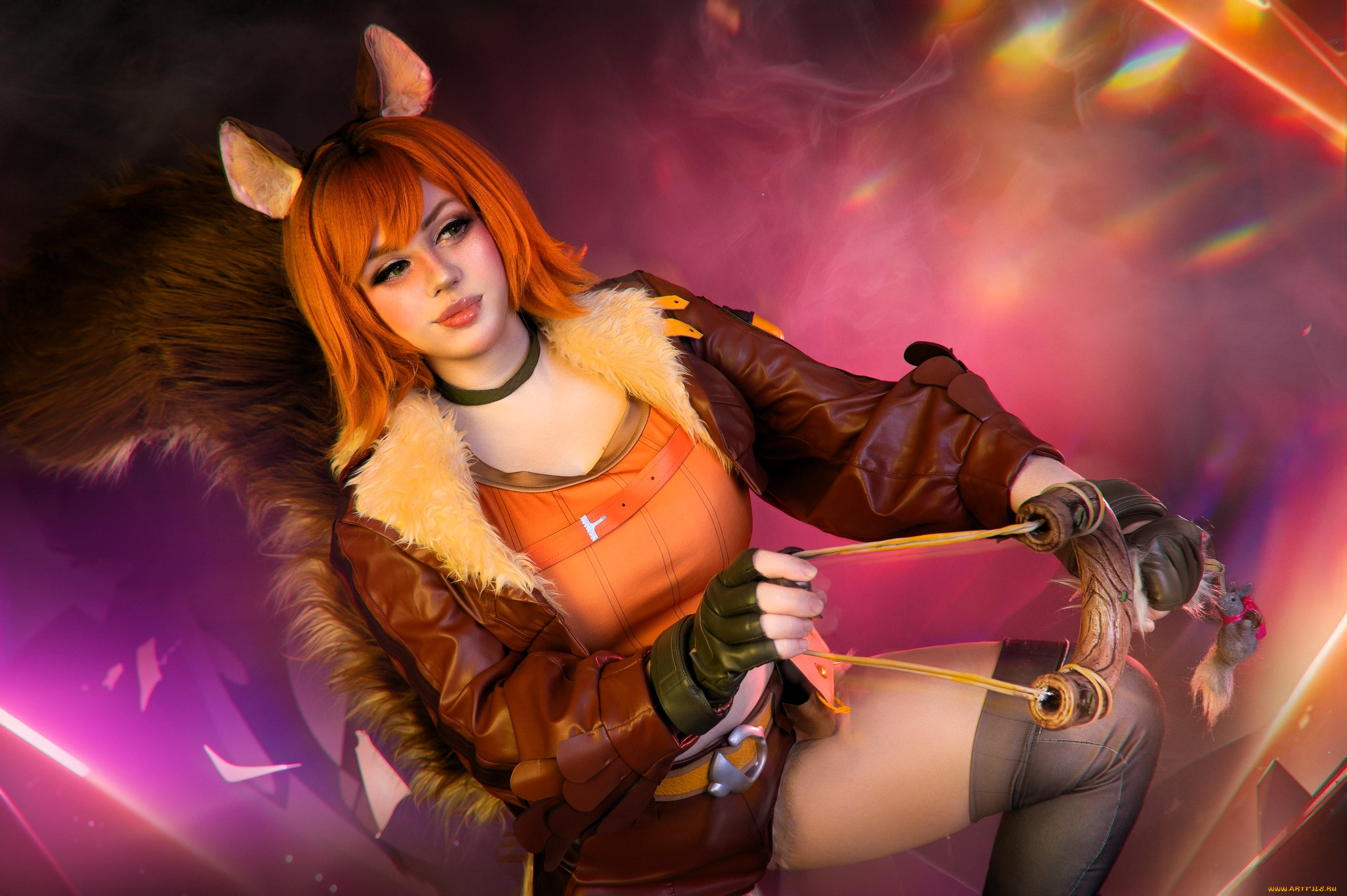 девушки, алиса, арефьева, образ, косплей, наряд, костюм, ушки, хвост, белка, куртка, рогатка