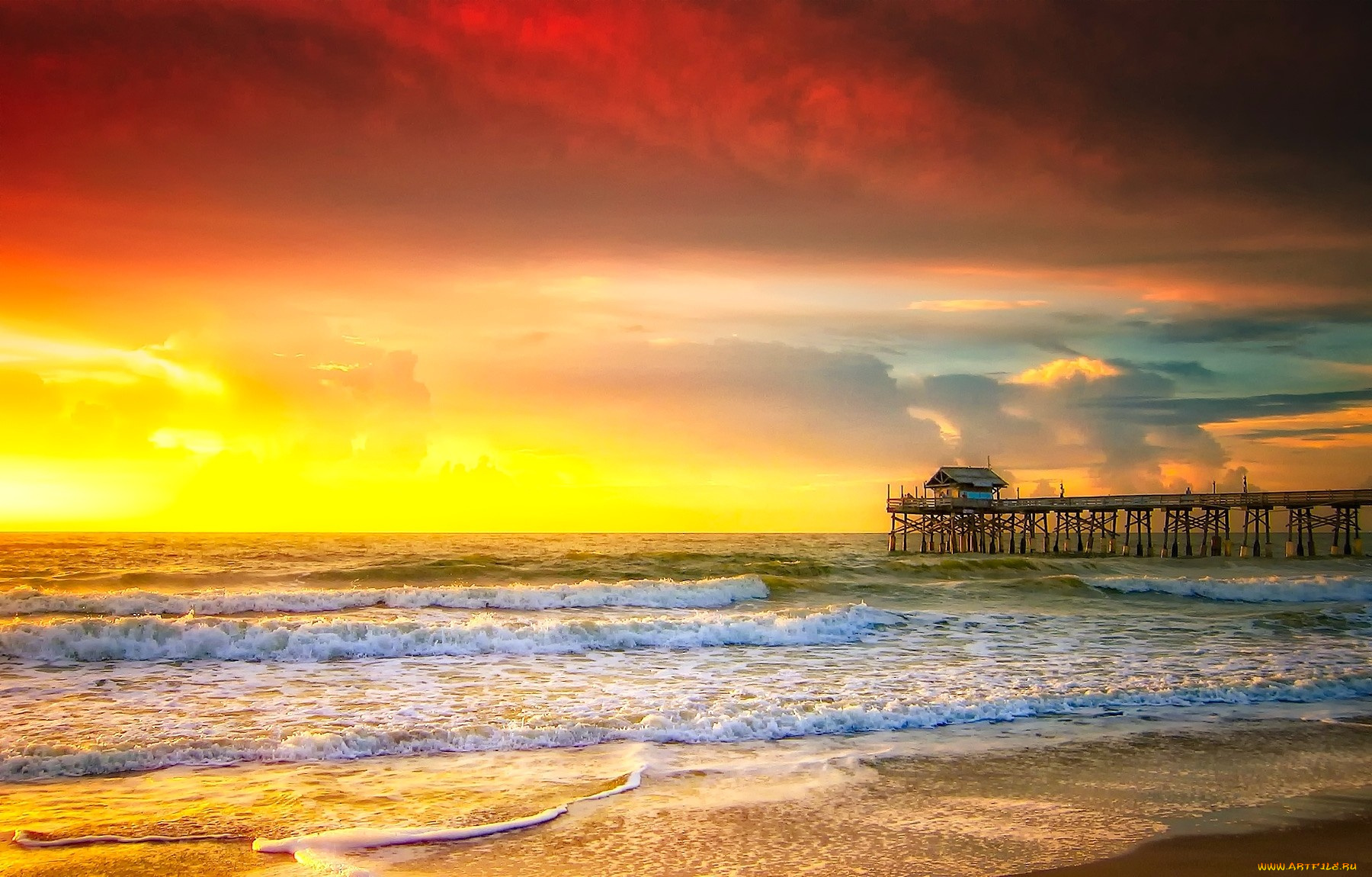 природа, восходы, закаты, волны, море, закат, песок