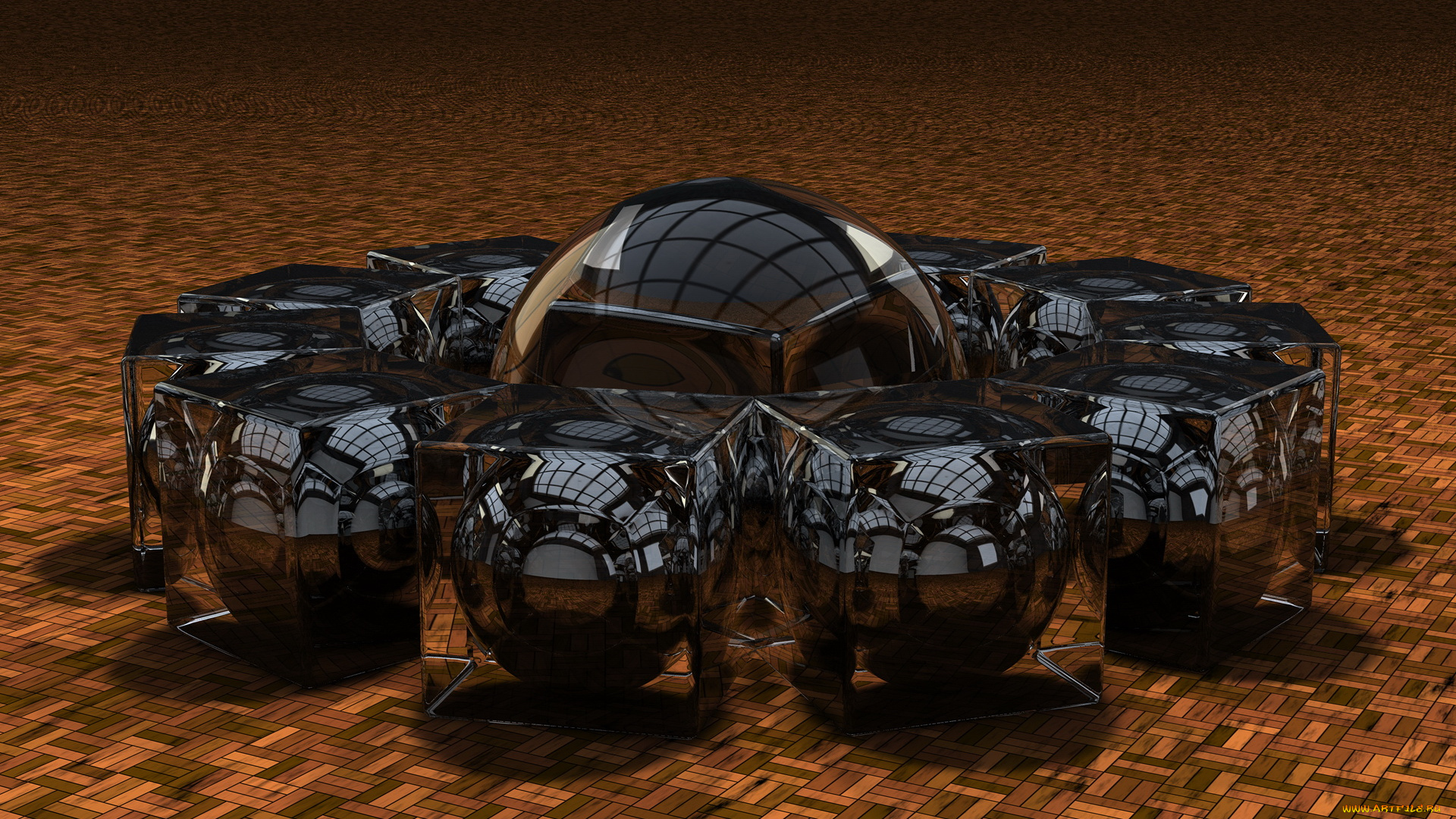 3д, графика, другое, пол, шар, кубики