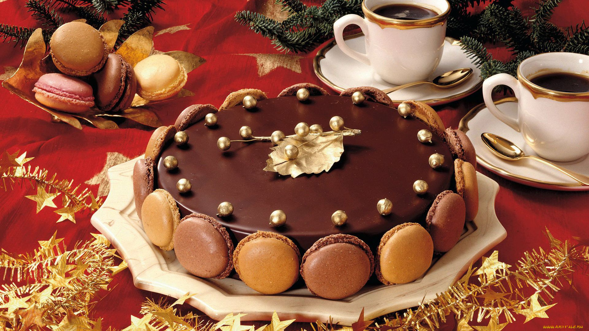 еда, пирожные, кексы, печенье, чашки, кофе, мишура