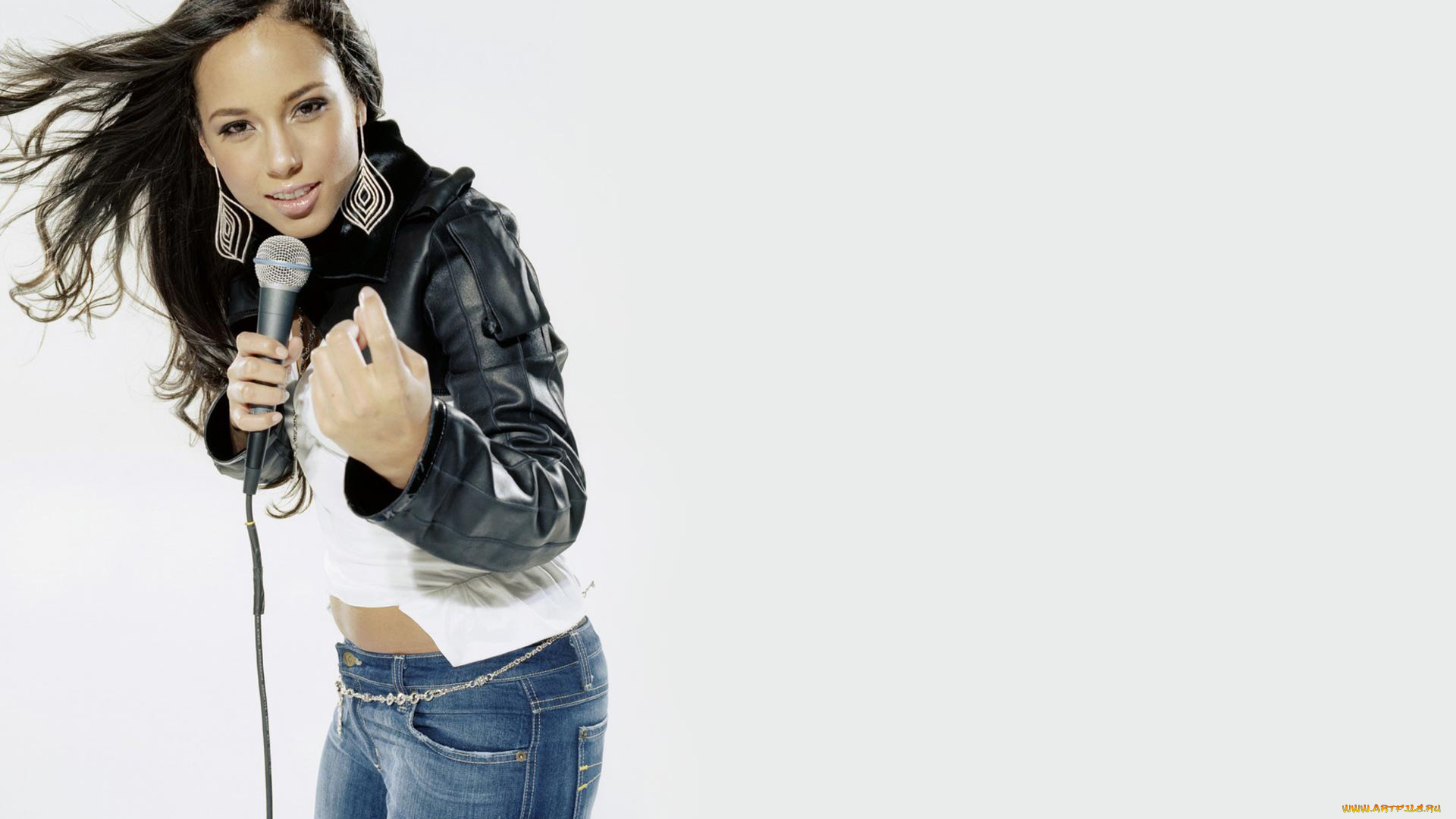музыка, alicia, keys, майка, джинсы, микрофон