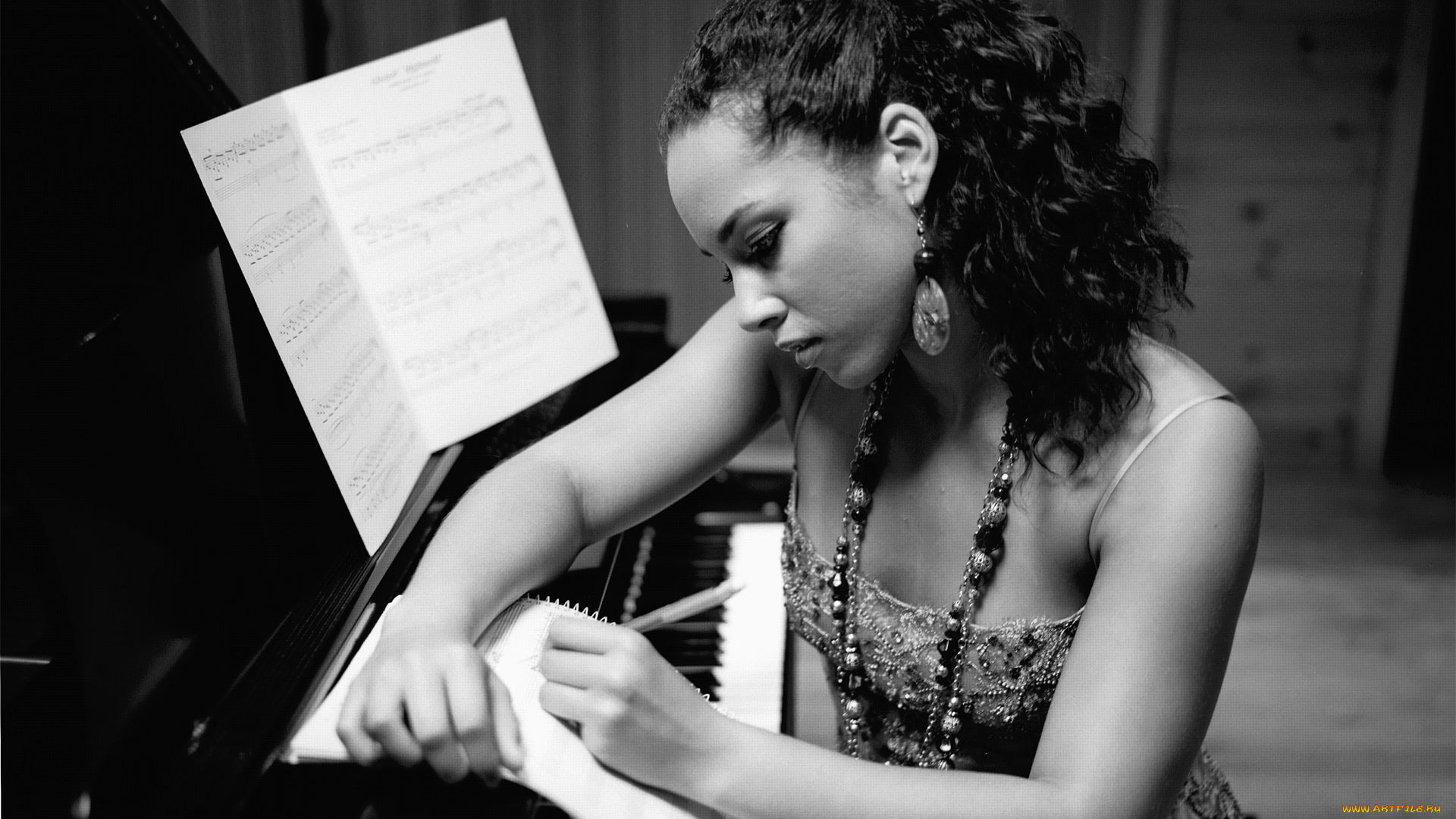 музыка, alicia, keys, рояль, ноты, девушка