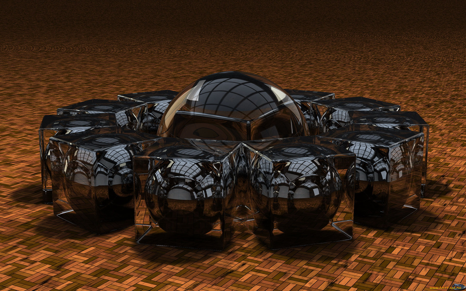 3д, графика, другое, пол, шар, кубики