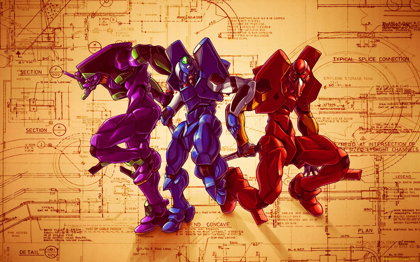 аниме, evangelion, eva-01, eva-02, евангелион, меха