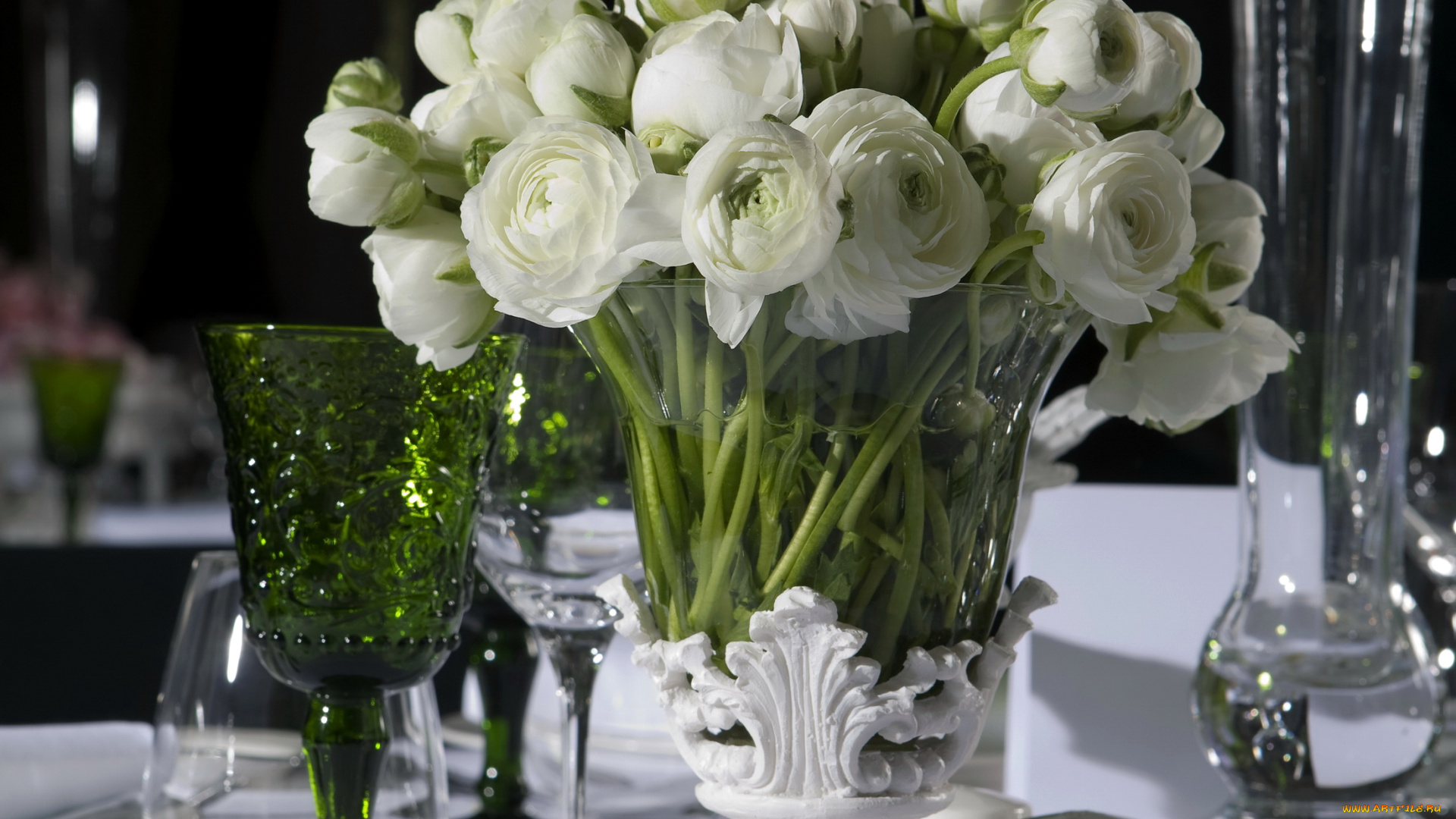 цветы, ранункулюс, азиатский, лютик, ваза, букет