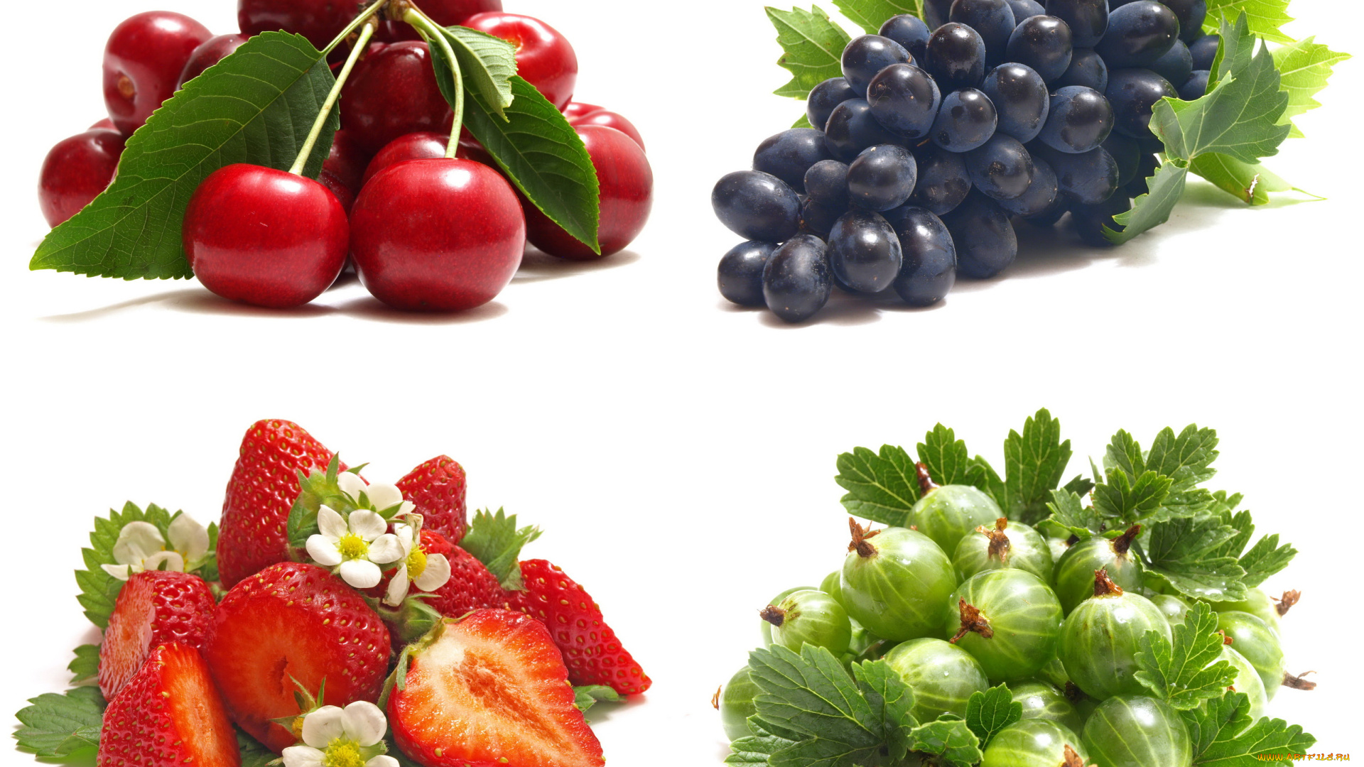 еда, фрукты, ягоды, крыжовник, виноград, вишня, клубника