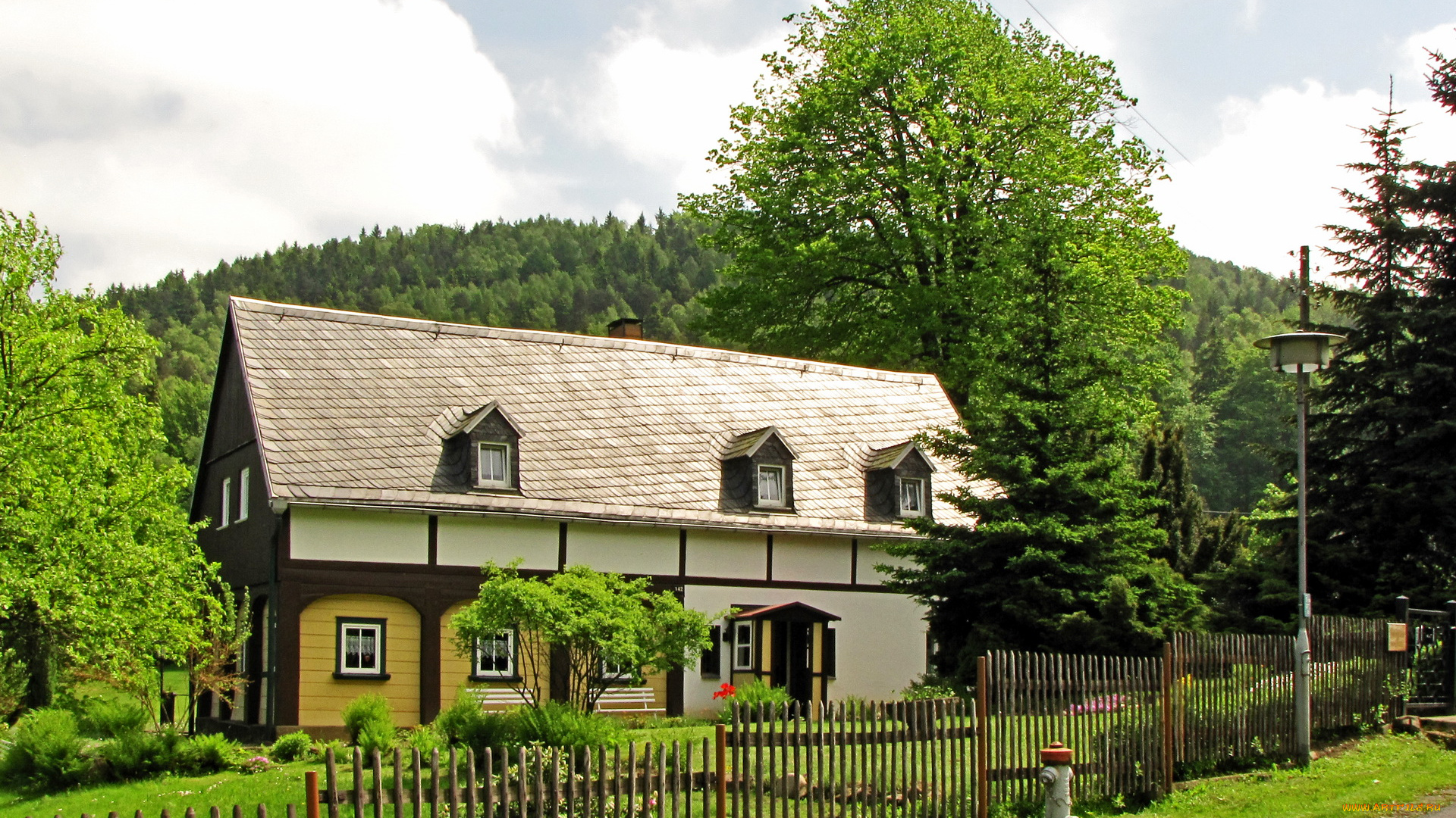 германия, гросшёнау, города, здания, дома, дом, дорога, сад