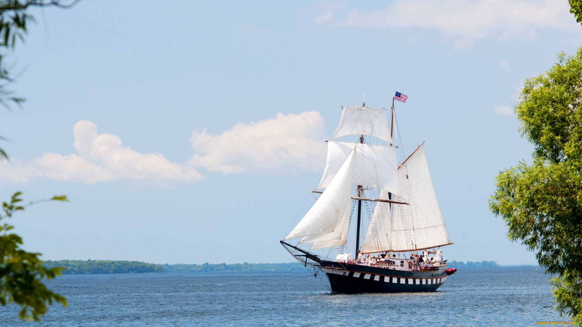 корабли, парусники, паруса, море, облака