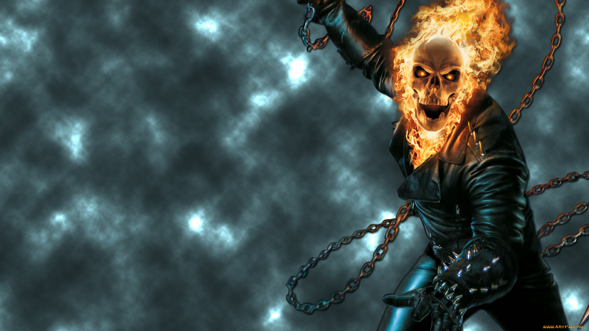 призрачный, гонщик, кино, фильмы, ghost, rider, цепь, скелет, череп, огонь