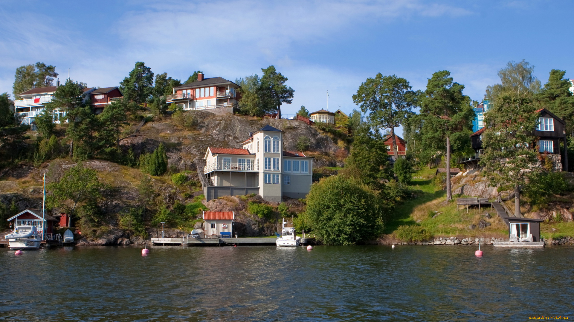 швеция, , , города, пейзаж, река, дома