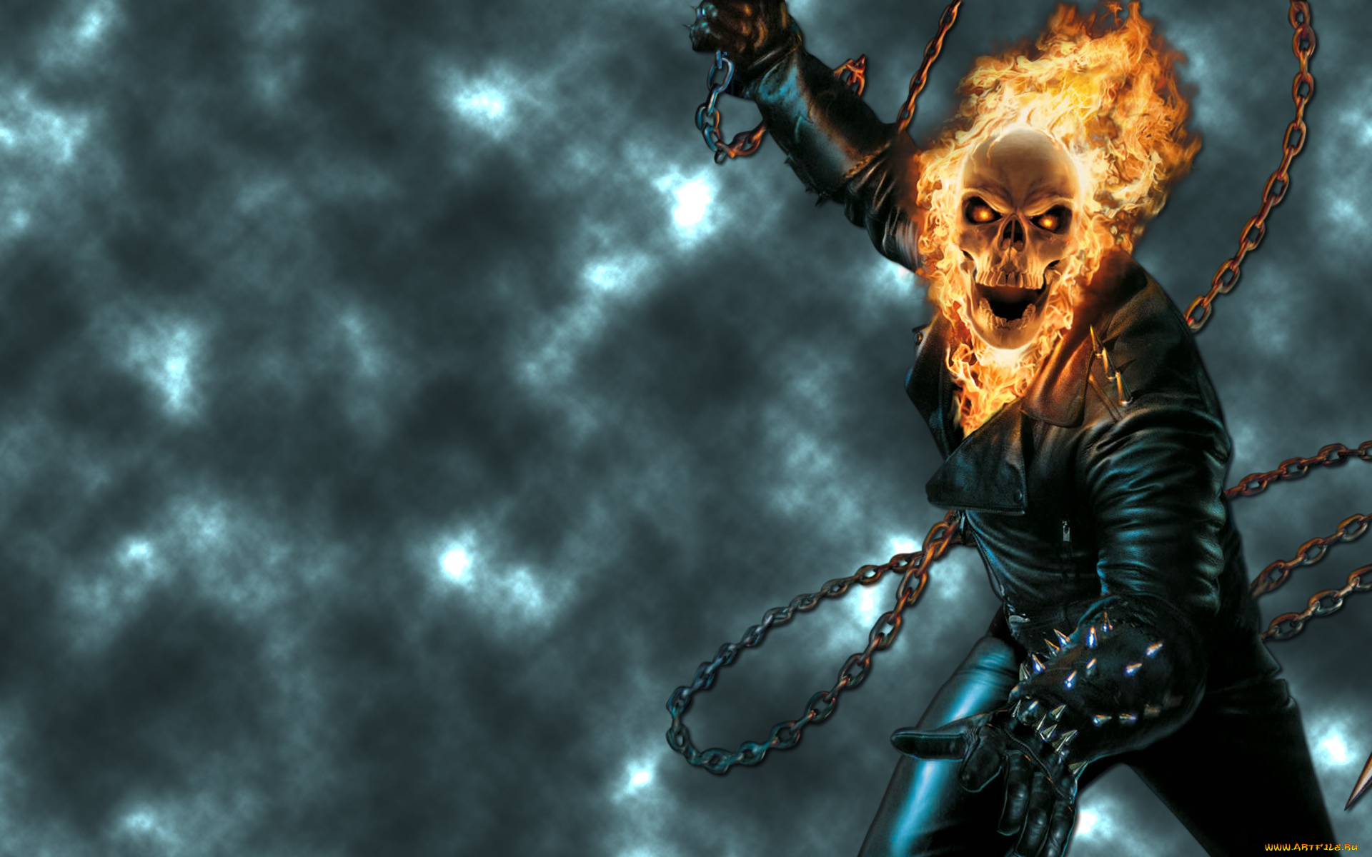 призрачный, гонщик, кино, фильмы, ghost, rider, цепь, скелет, череп, огонь