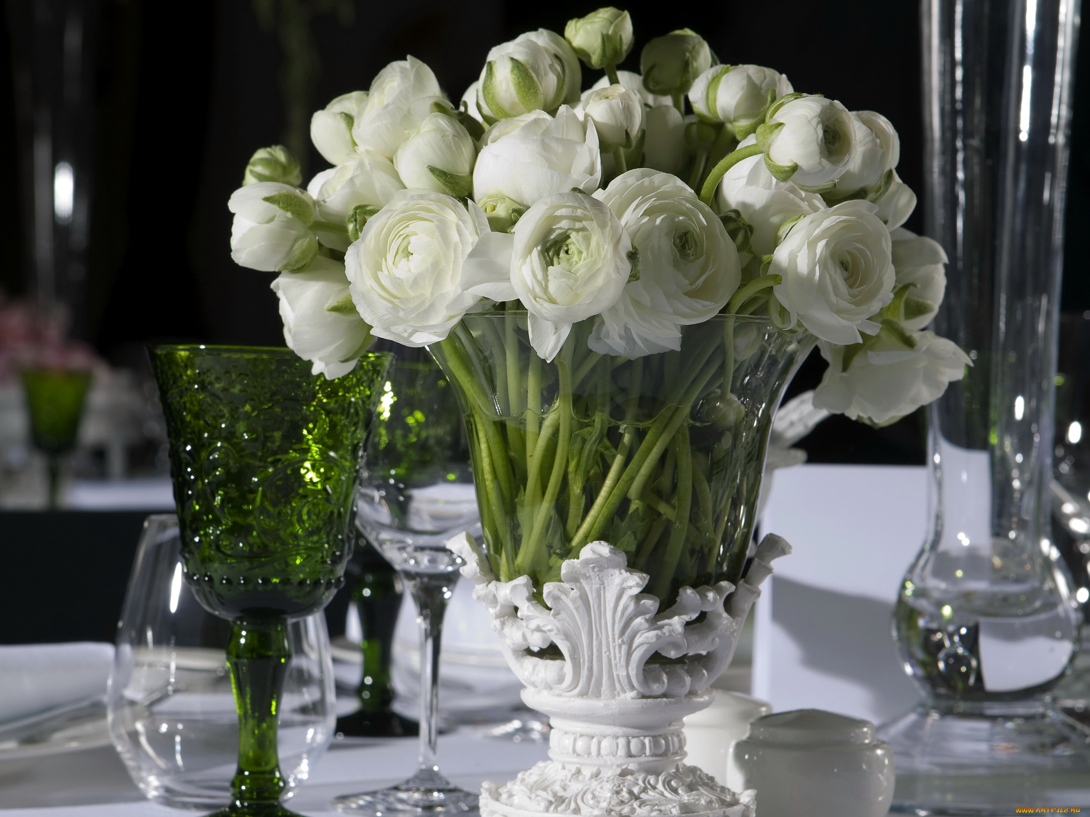 цветы, ранункулюс, азиатский, лютик, ваза, букет