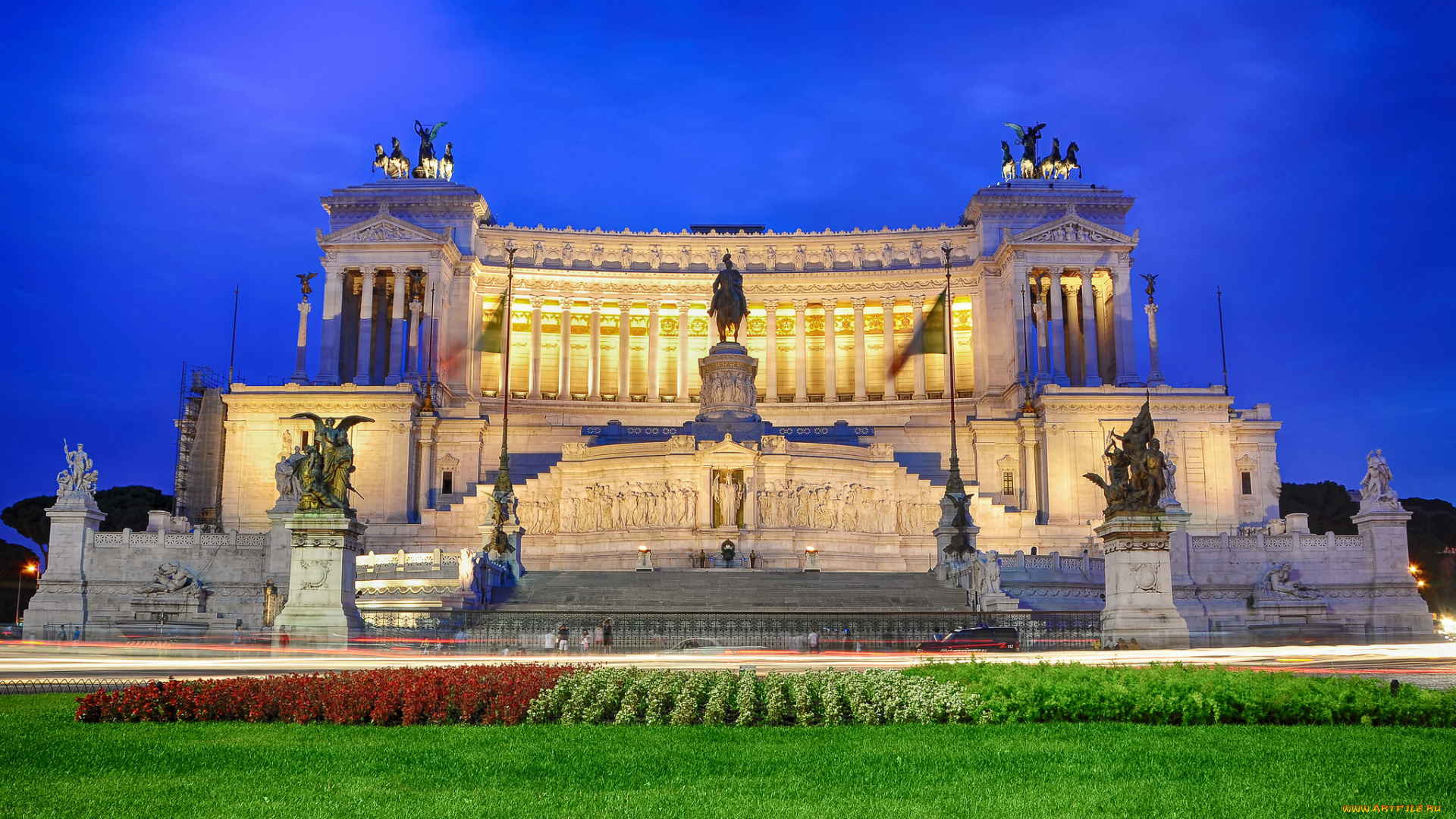 altare, della, patria, rome, города, рим, ватикан, италия, дворец, парк, статуи, газон, подсветка