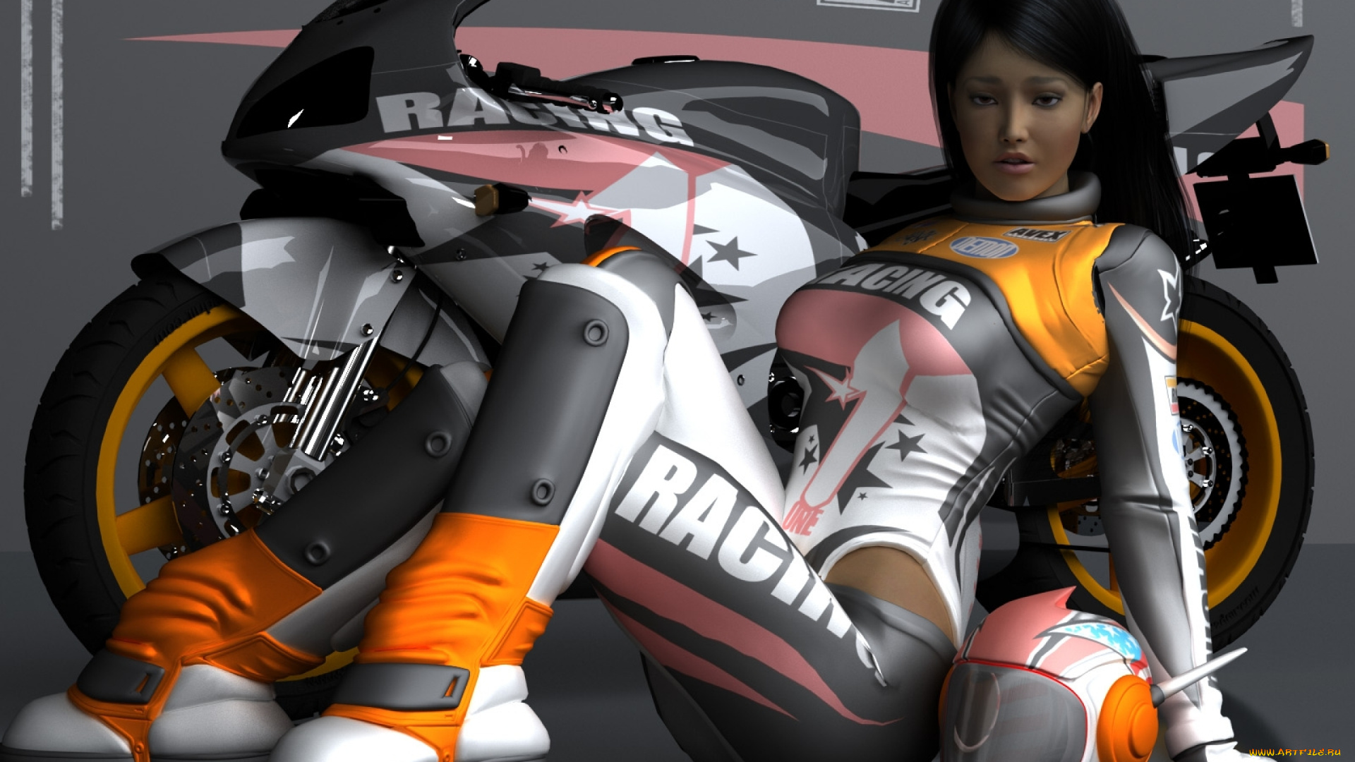 мотоциклы, 3d, девушка, мотоцикл