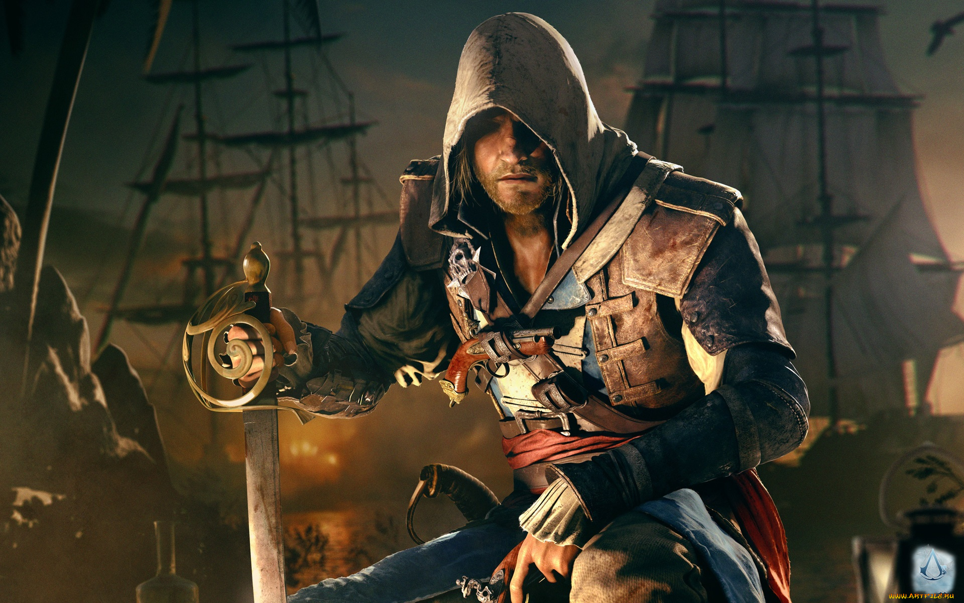 assassin`s, creed, iv, black, flag, видео, игры, сабля