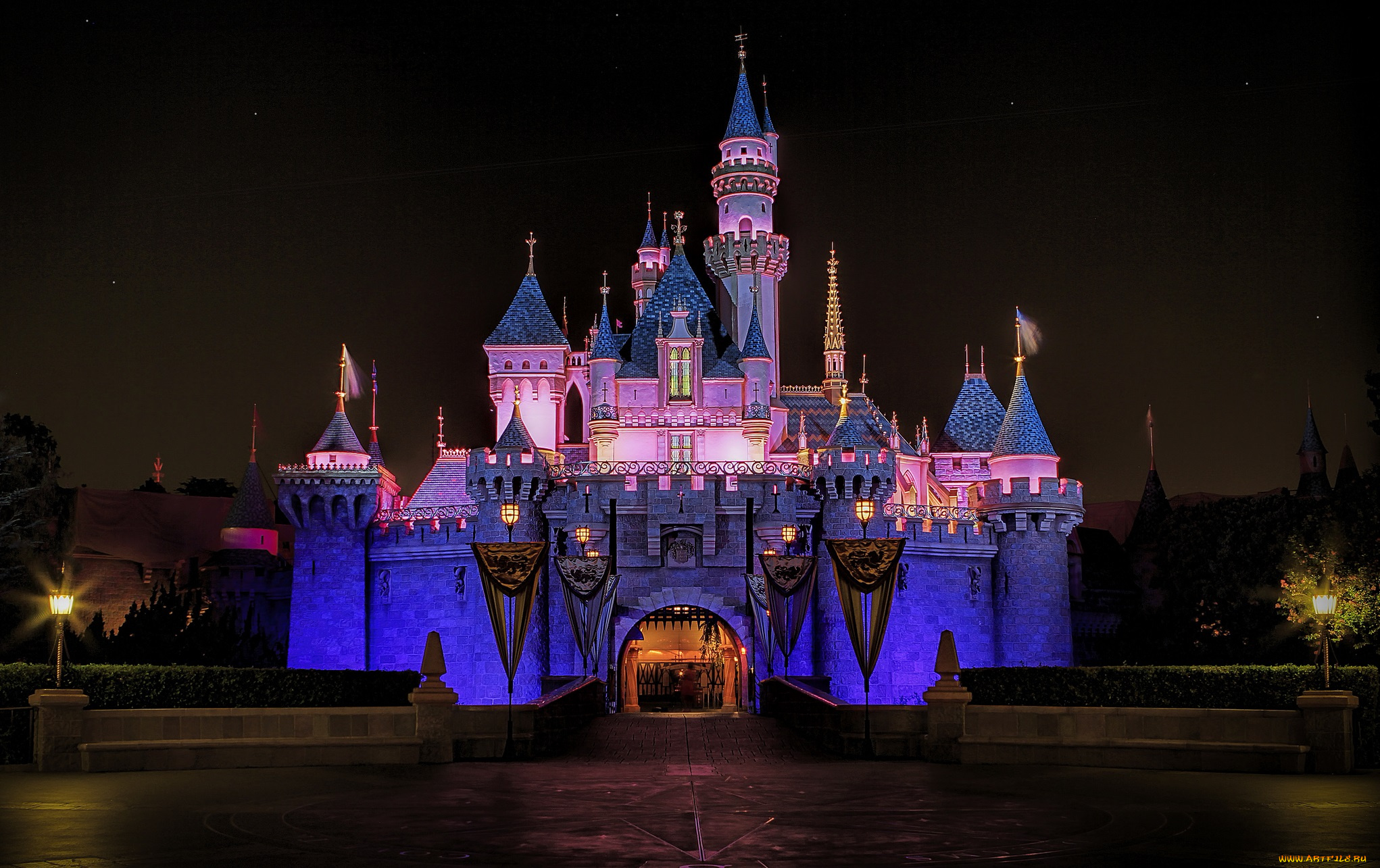 города, диснейленд, ночь, замок