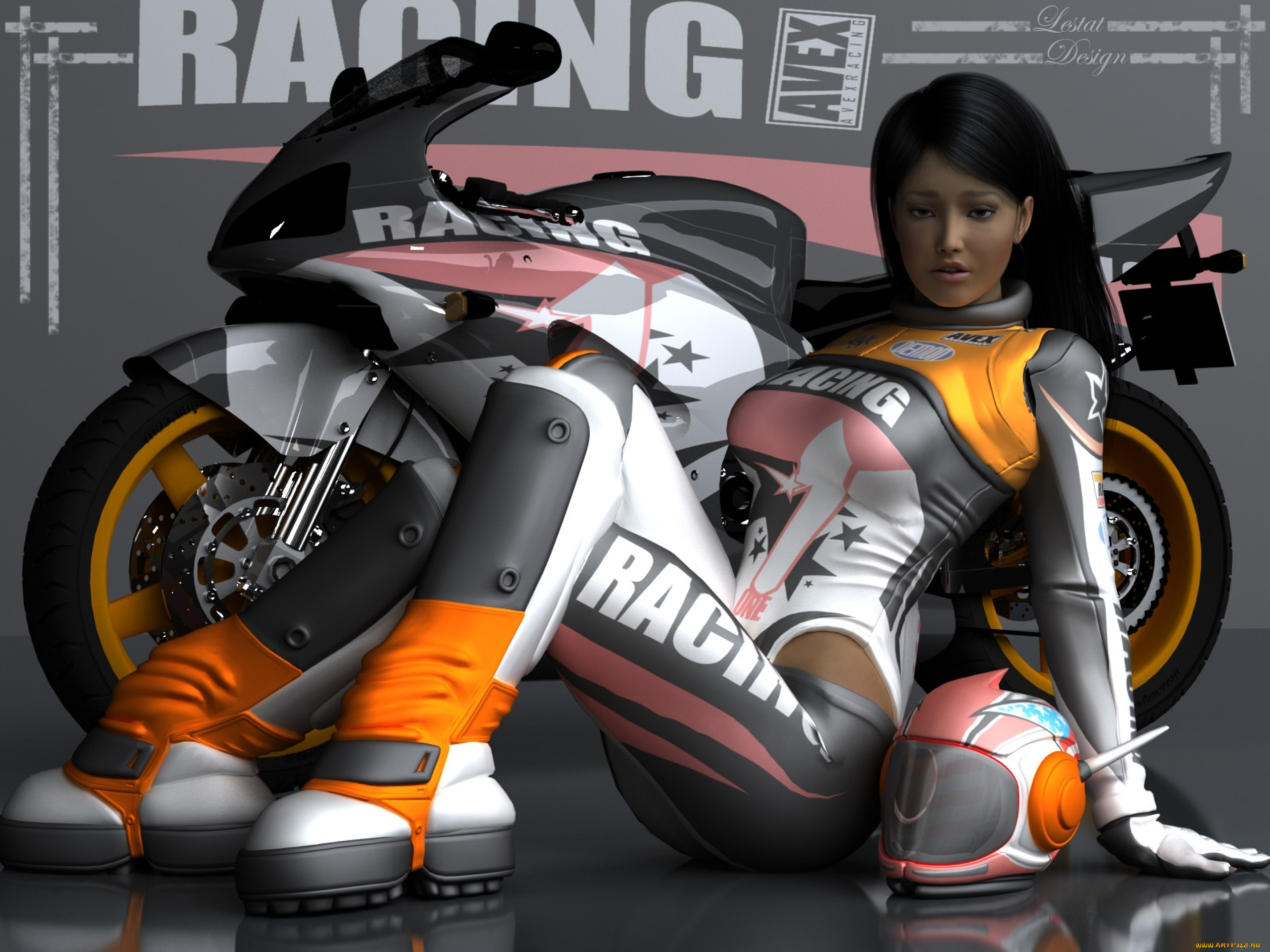 мотоциклы, 3d, девушка, мотоцикл