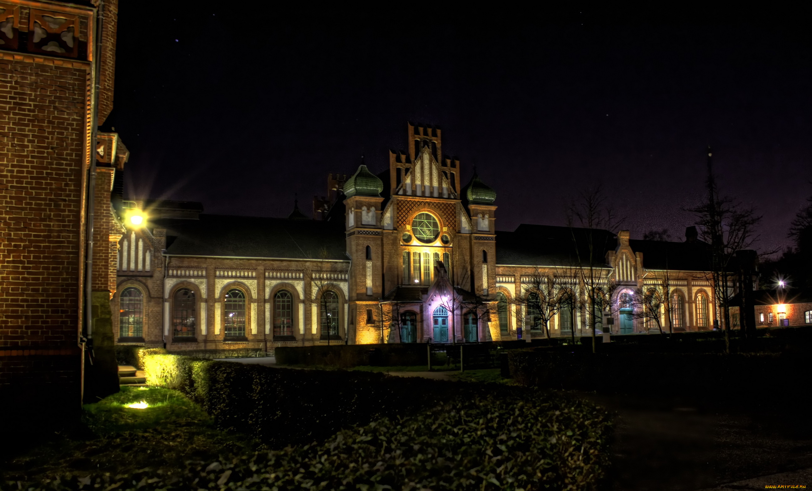 германия, дортмунд, города, огни, ночного, ночь, дома