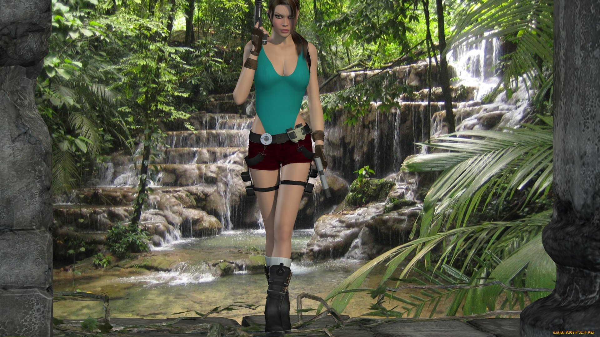 3д, графика, фантазия, , fantasy, оружие, взгляд, фон, девушка