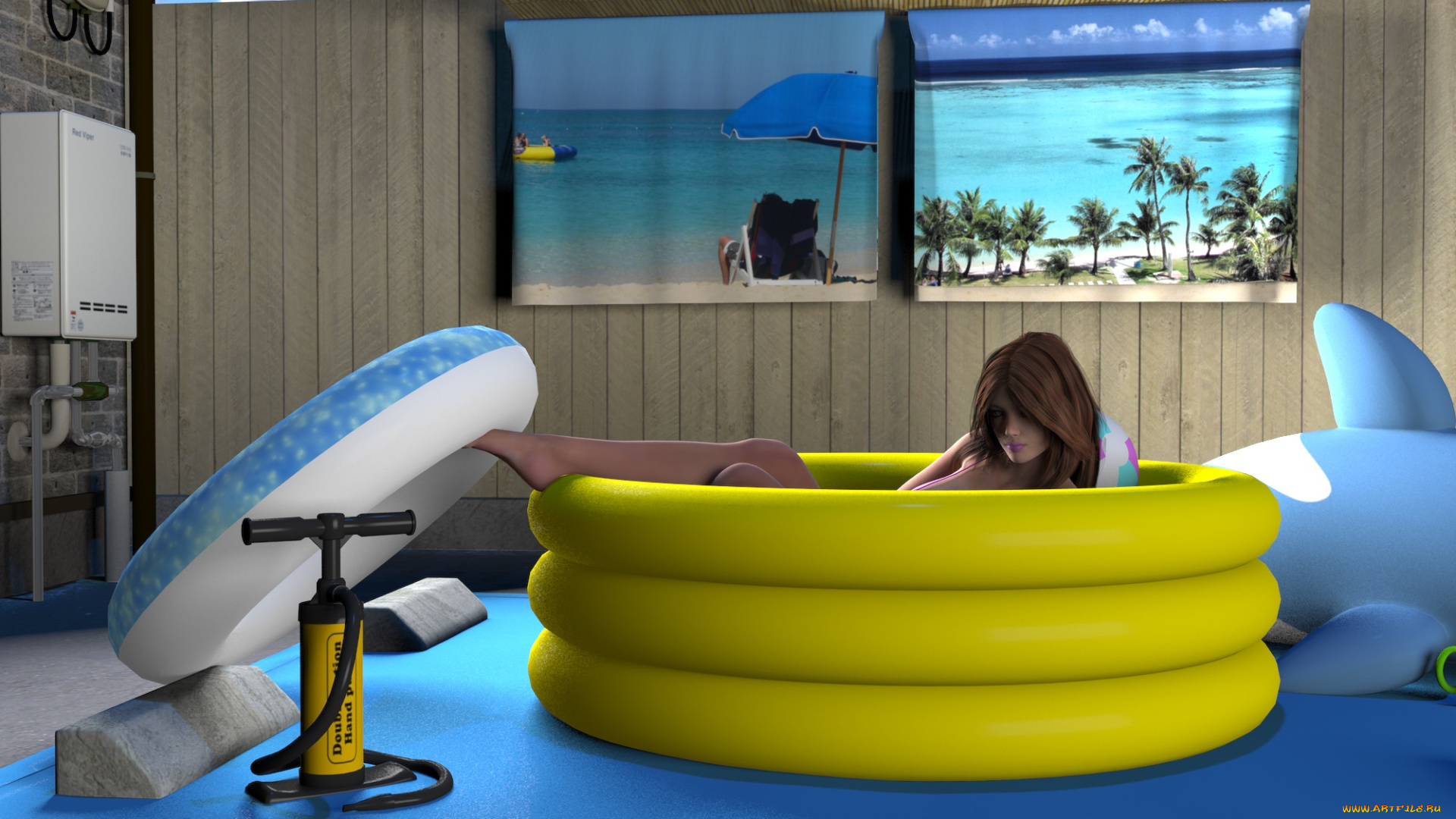 3д, графика, люди, , people, бассейн, фон, взгляд, девушка