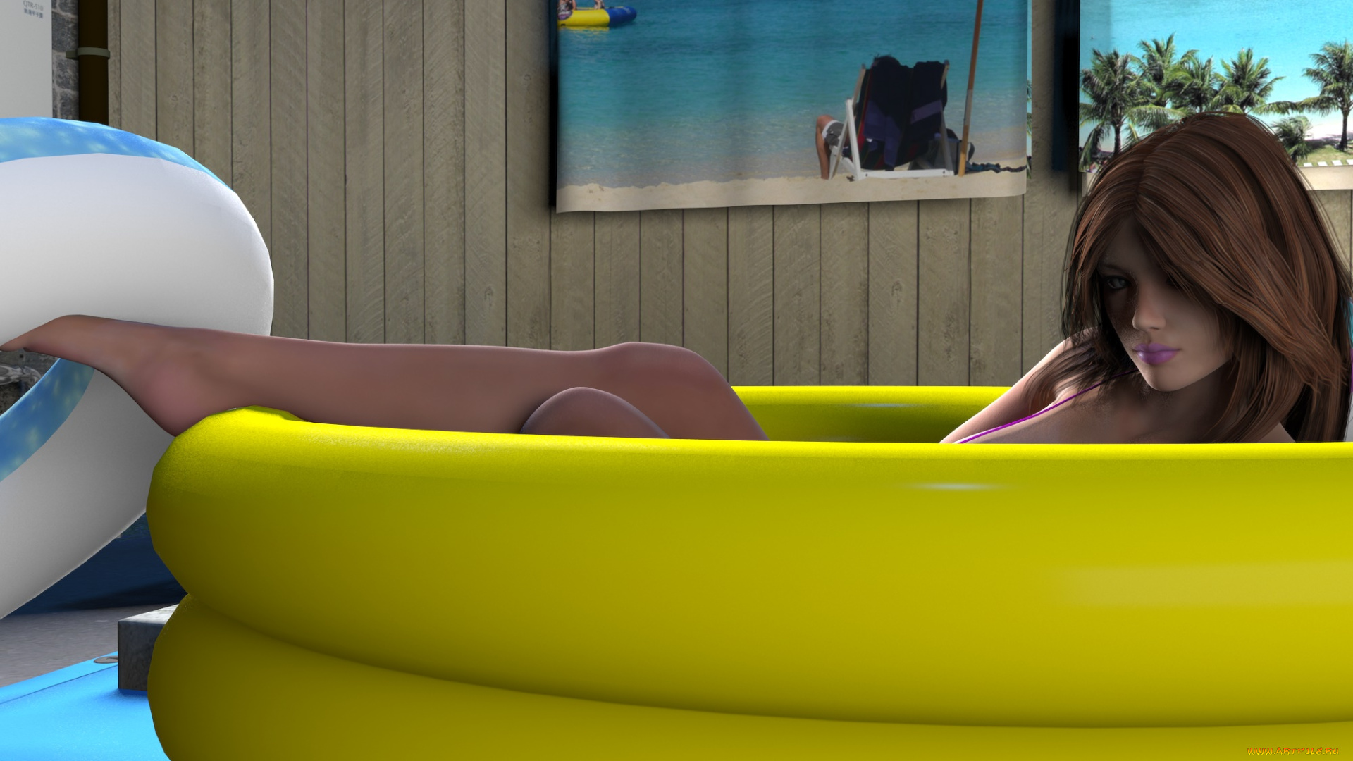 3д, графика, люди, , people, взгляд, фон, бассейн, девушка
