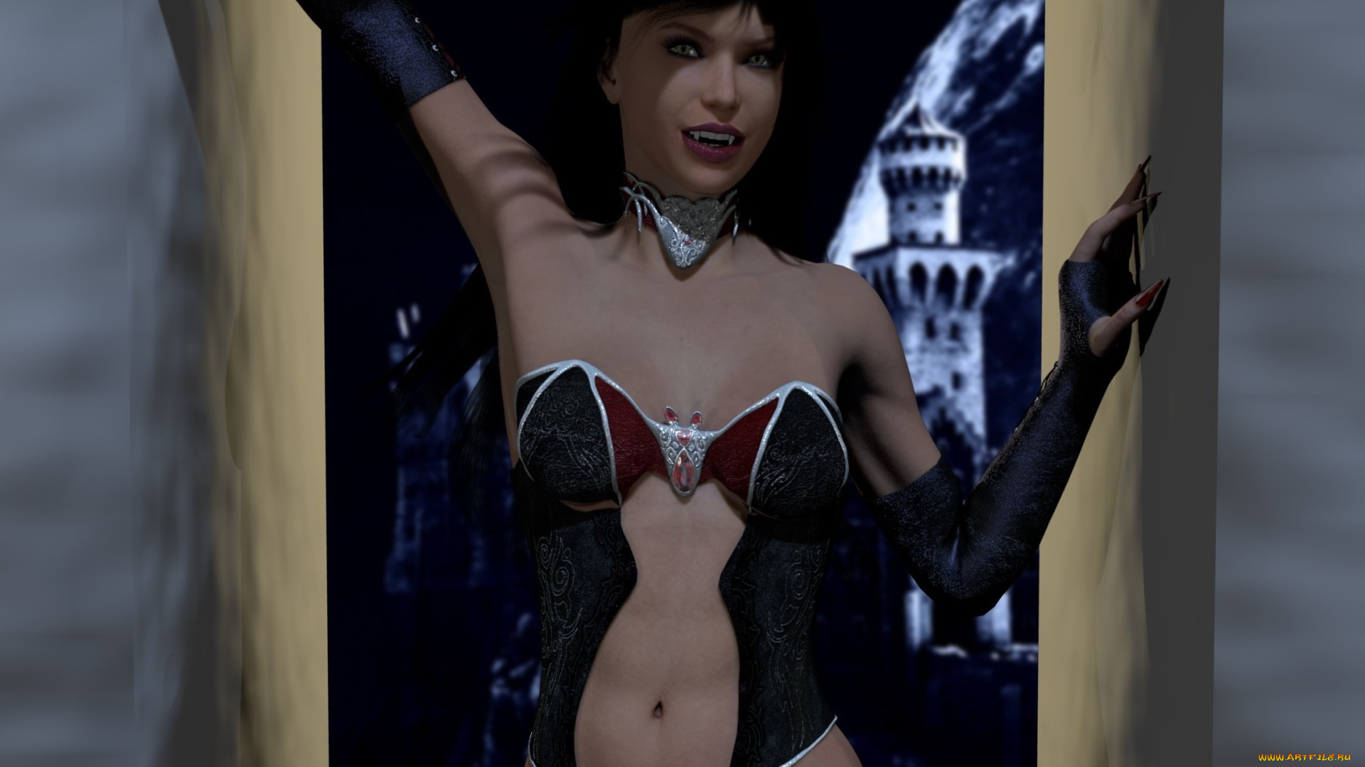 3д, графика, существа, , creatures, девушка, вампир, фон, взгляд