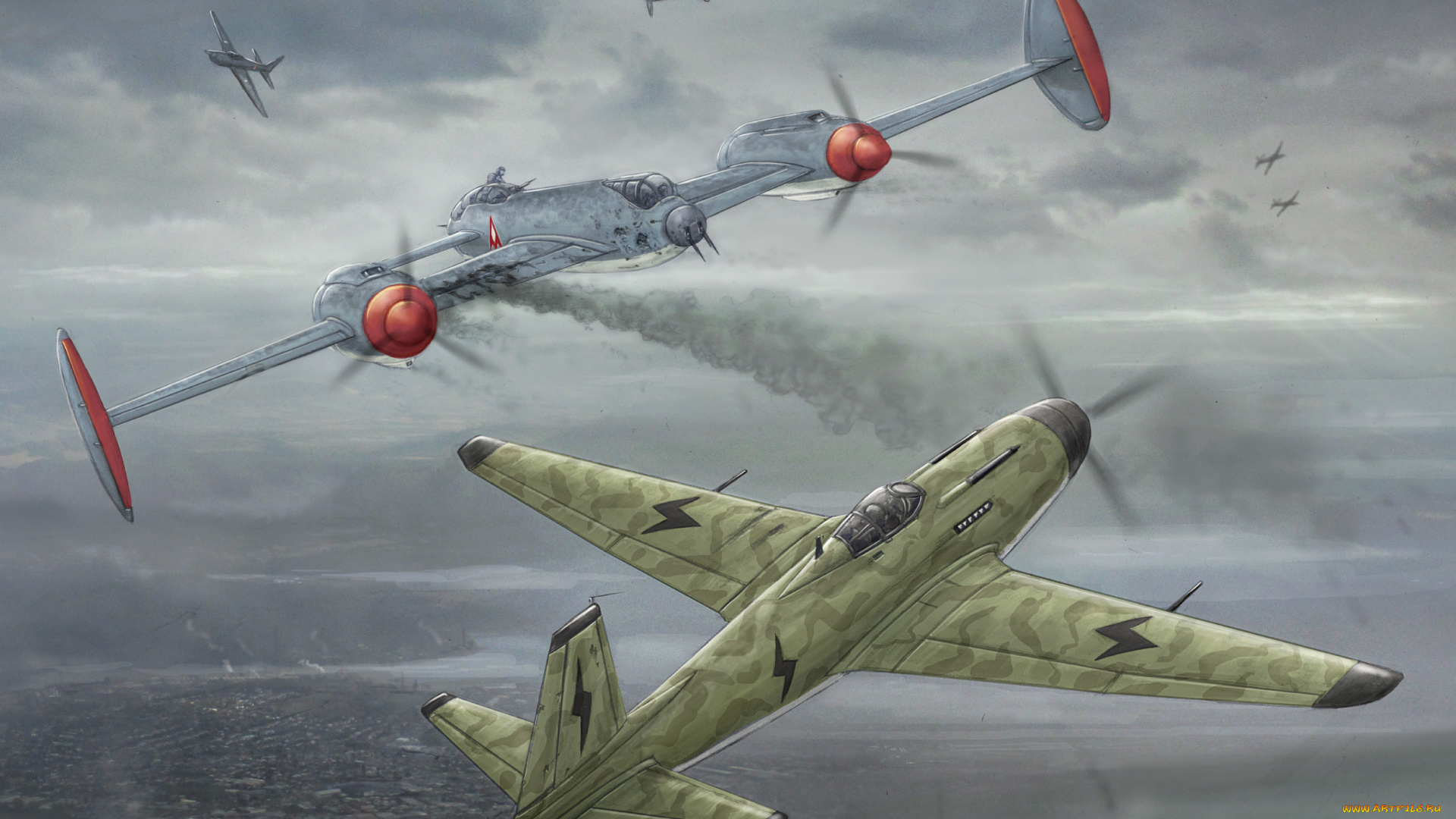 рисованное, авиация, полет, самолеты