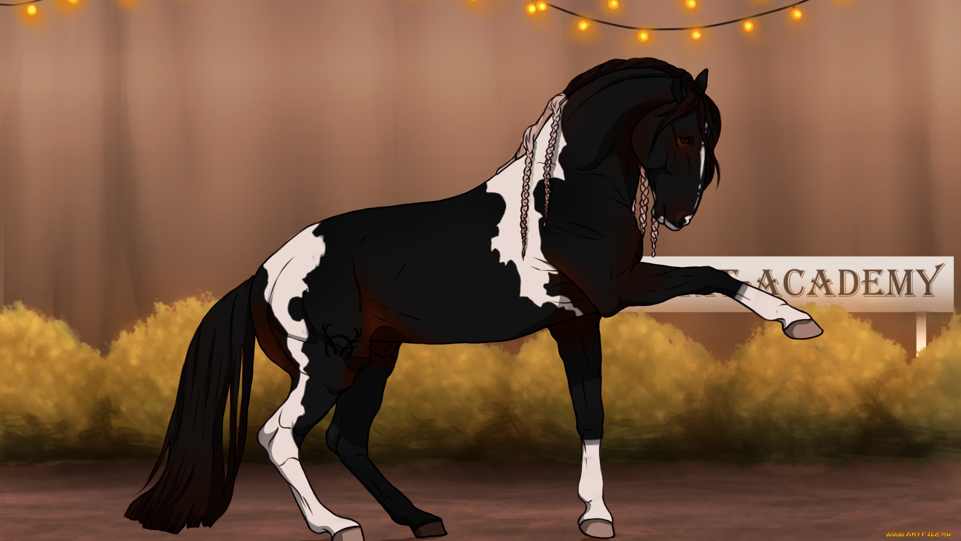 рисованное, животные, , лошади, фон, гирлянды, лошадь