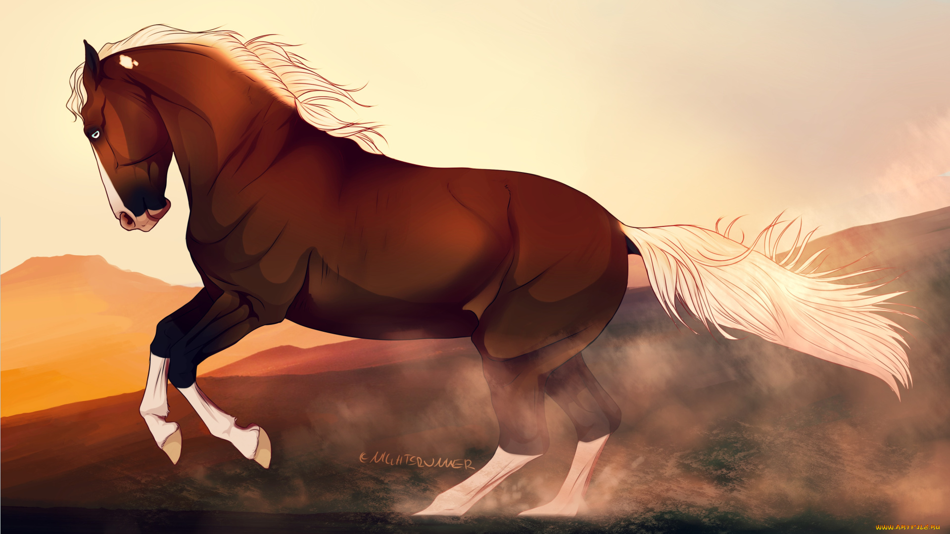 рисованное, животные, , лошади, фон, лошадь