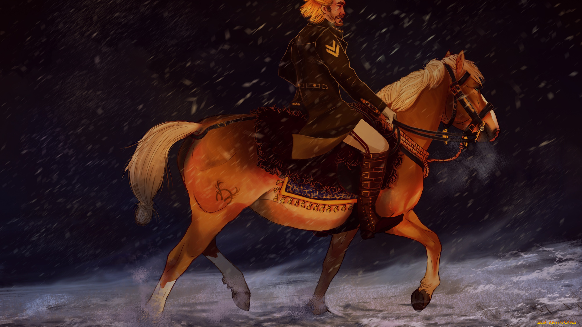 рисованное, животные, , лошади, лошадь, фон, всадник