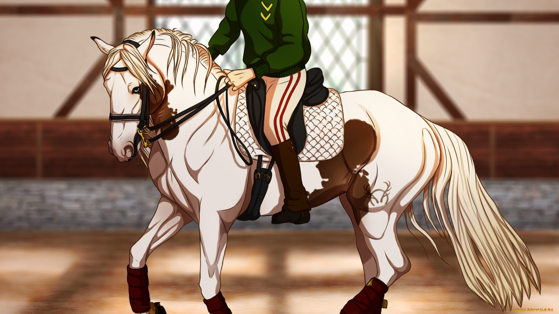 рисованное, животные, , лошади, всадник, фон, лошадь