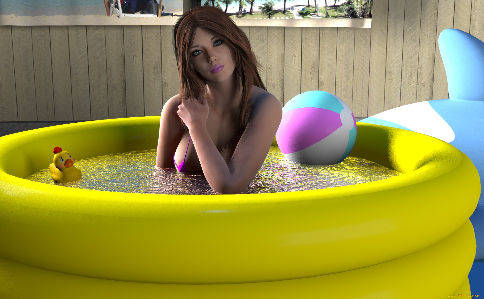 3д, графика, люди, , people, бассейн, фон, взгляд, девушка