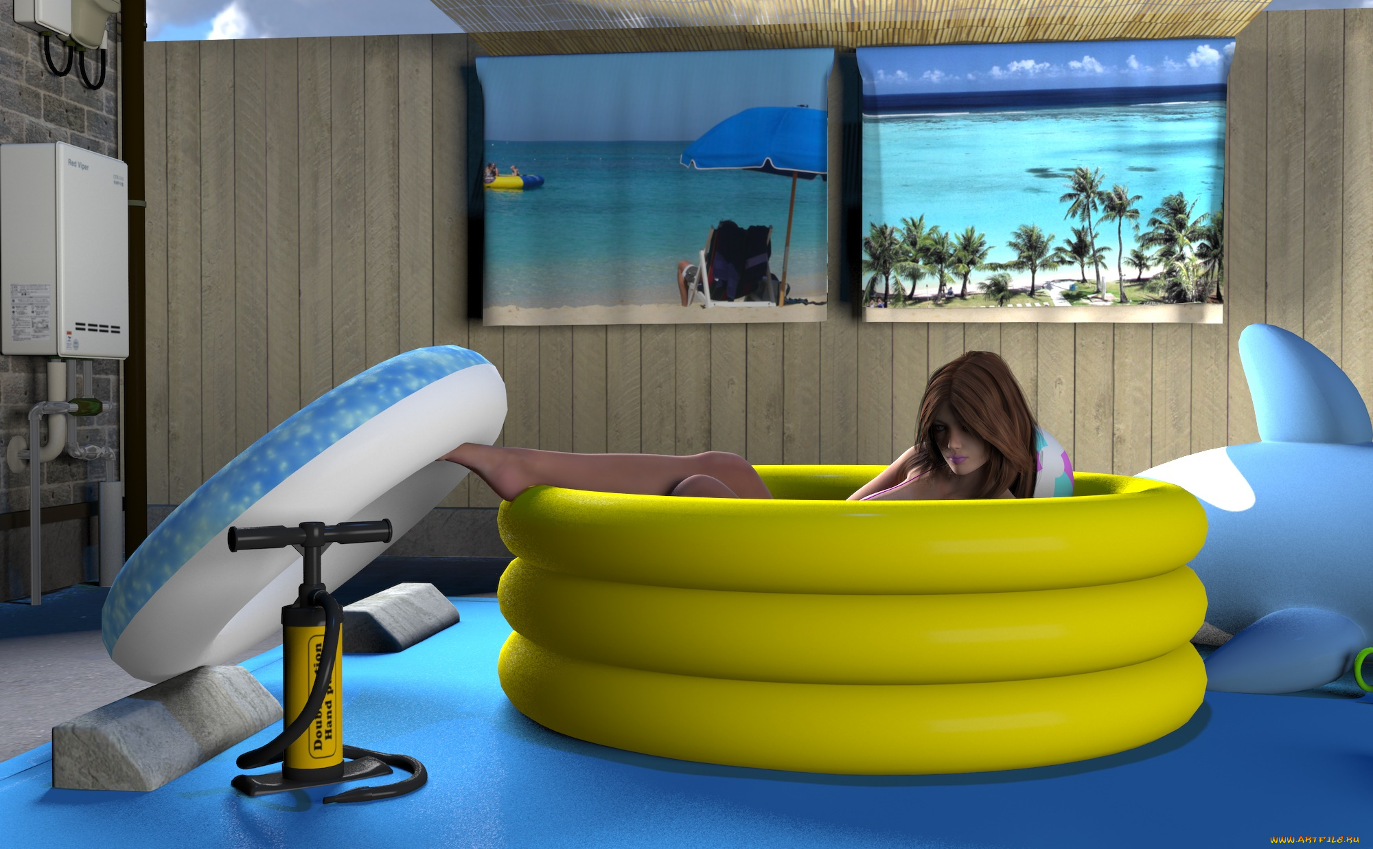 3д, графика, люди, , people, бассейн, фон, взгляд, девушка