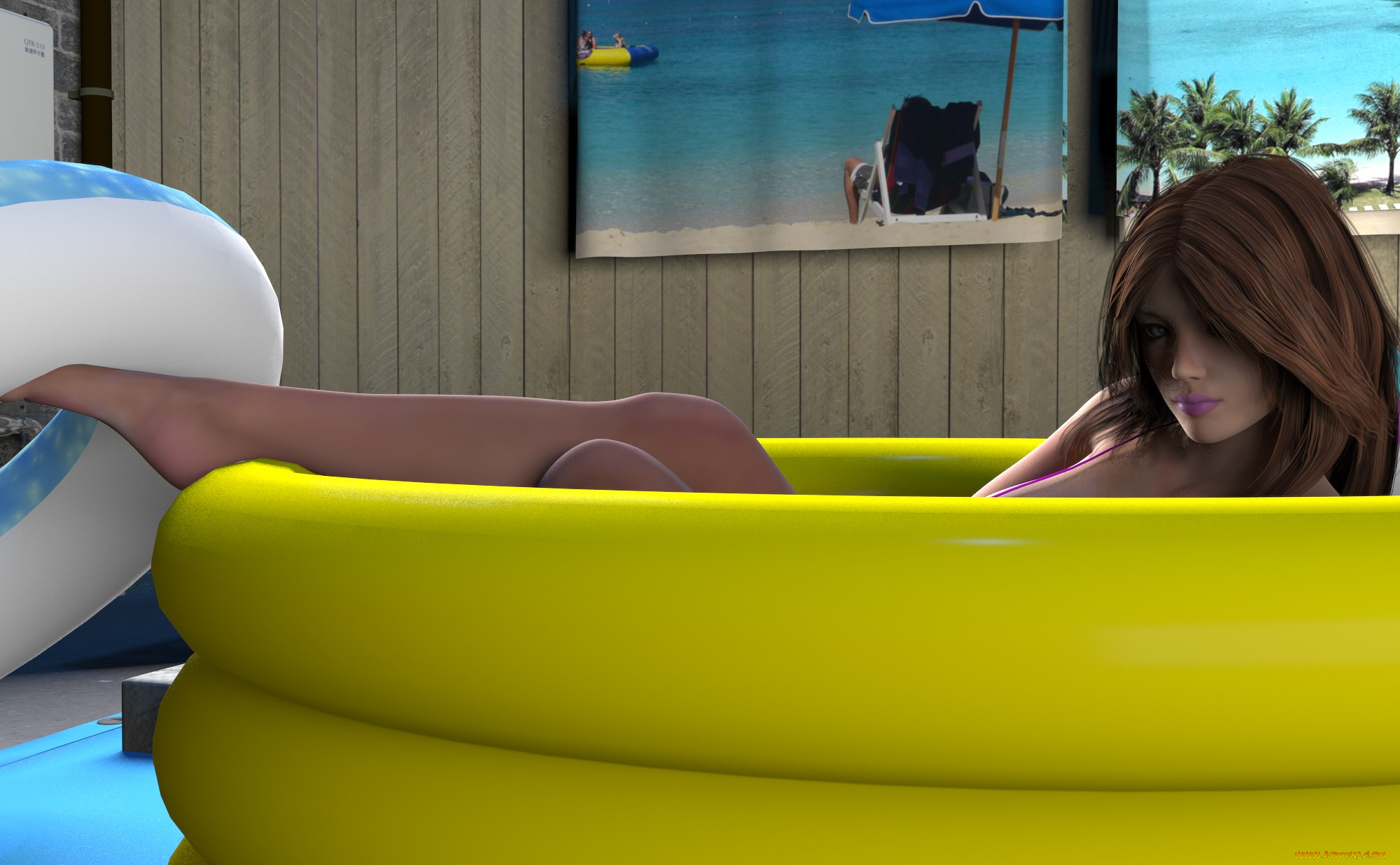 3д, графика, люди, , people, взгляд, фон, бассейн, девушка