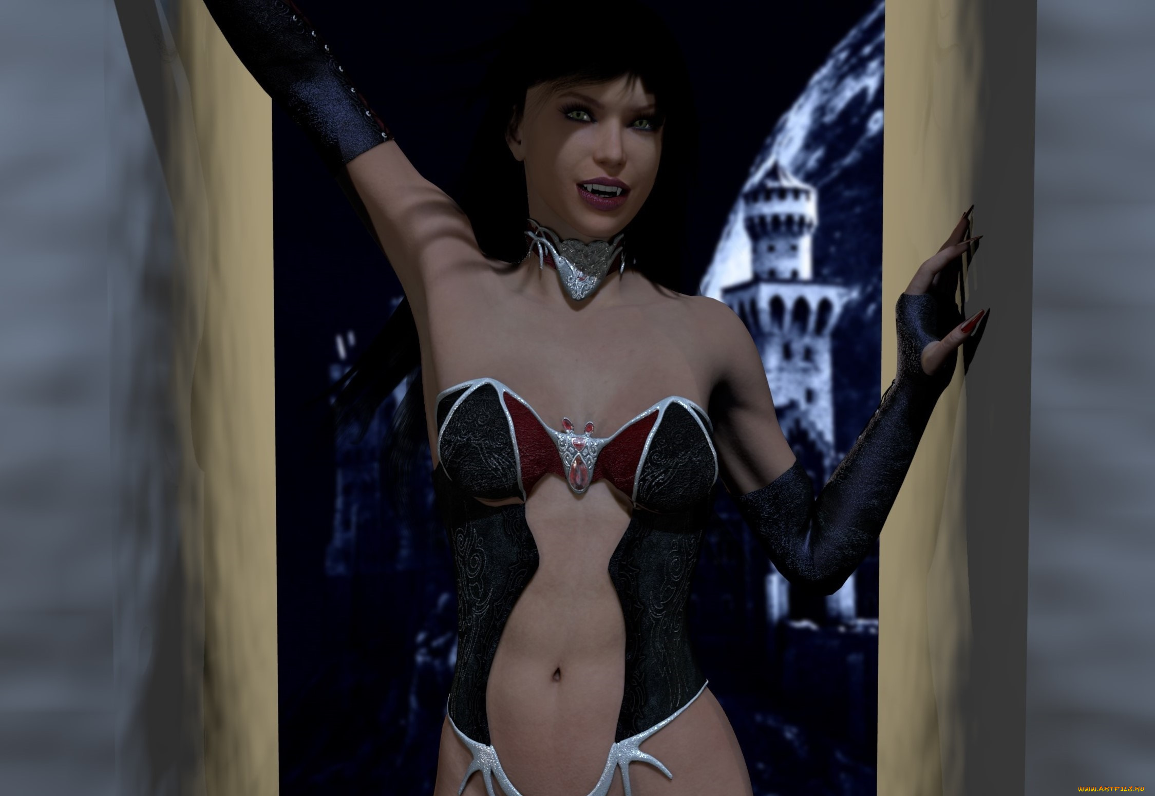 3д, графика, существа, , creatures, девушка, вампир, фон, взгляд