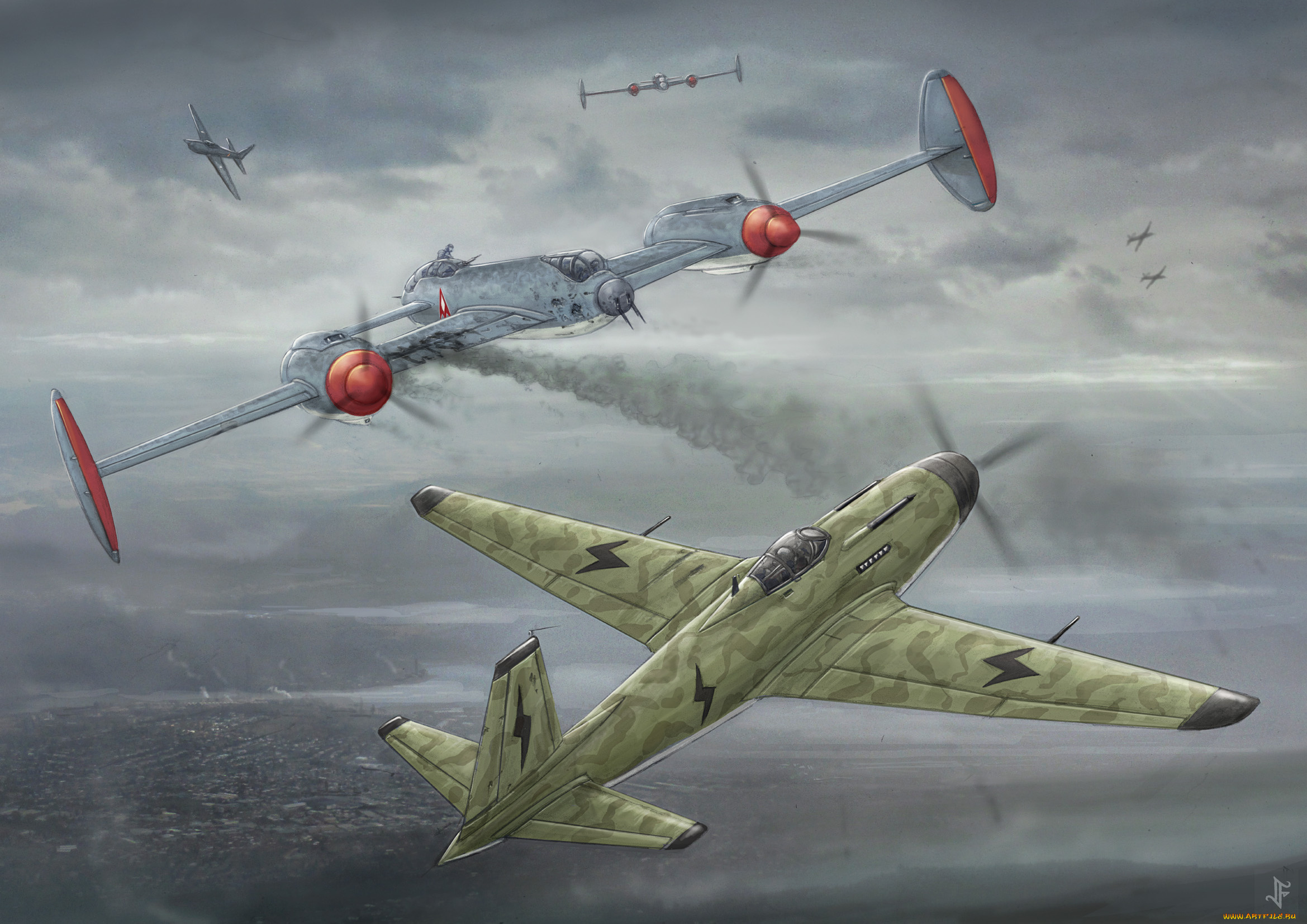 рисованное, авиация, полет, самолеты